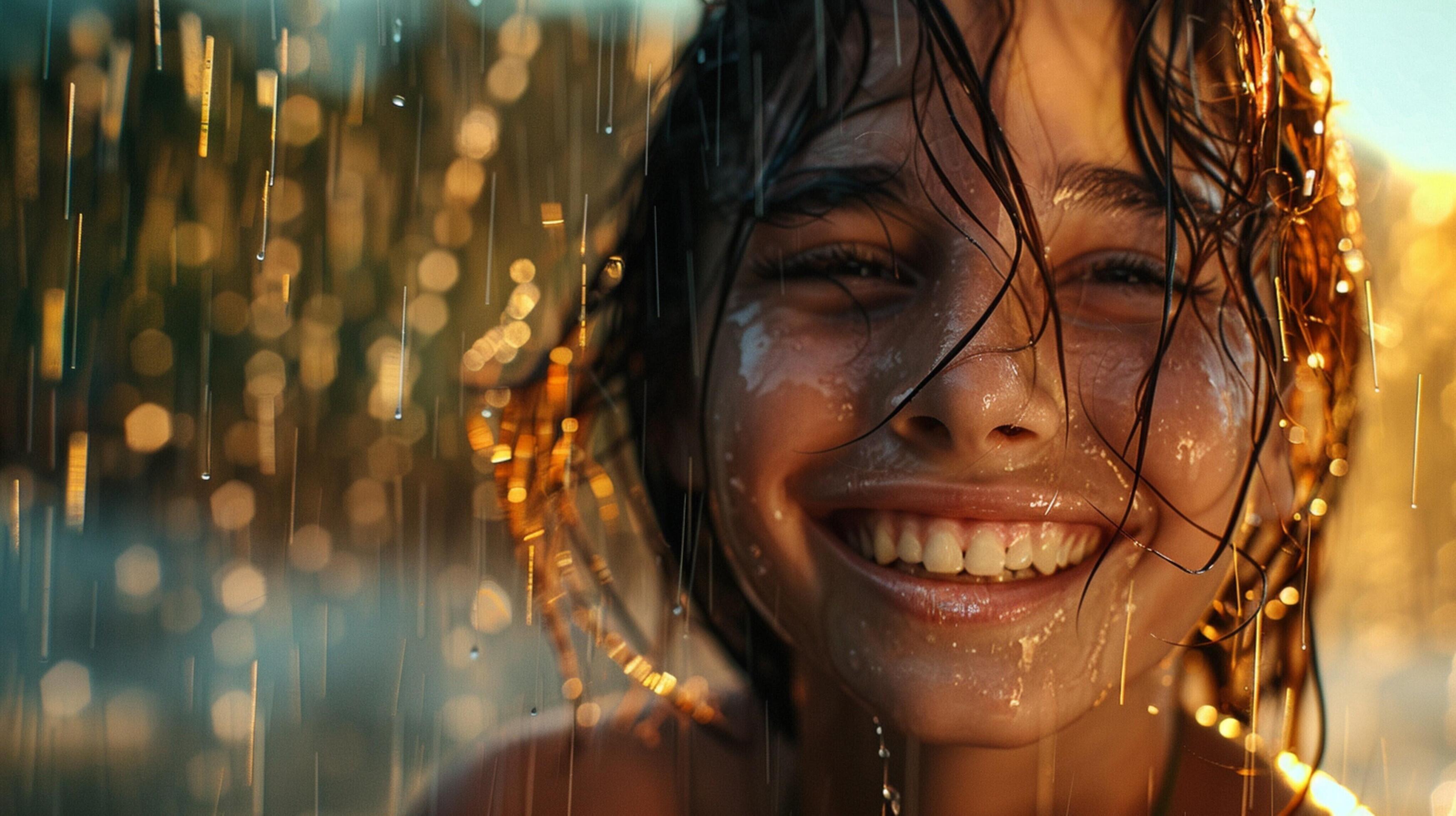 young woman smiling wet hair looking at camera Stock Free