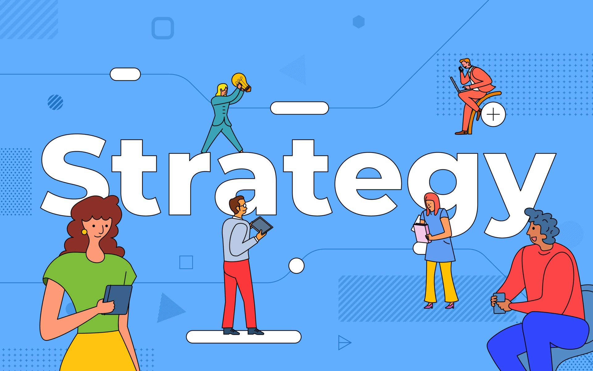 Colorful team of people working together on strategy Free Vector