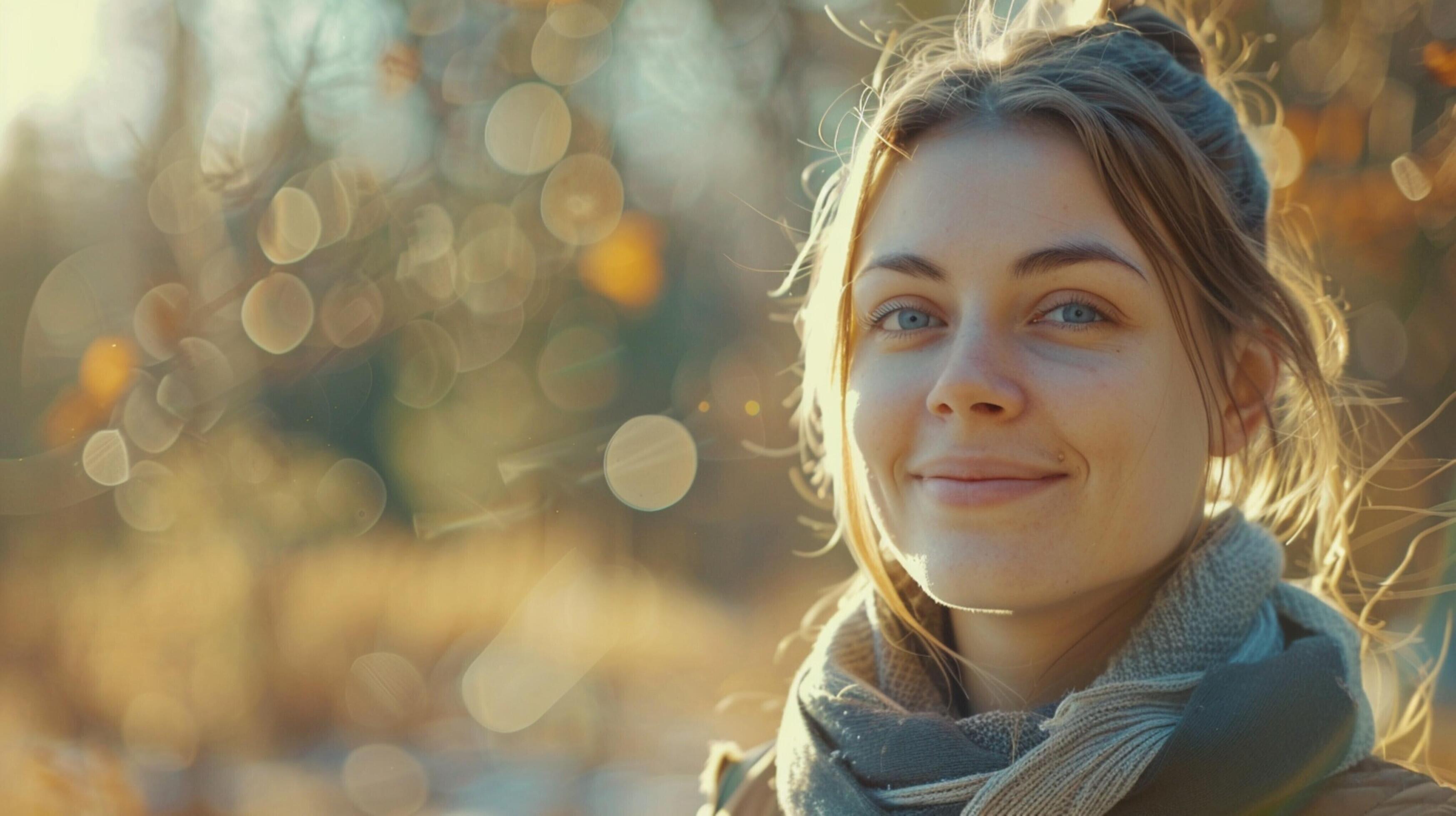 young woman outdoors looking at camera smiling Stock Free