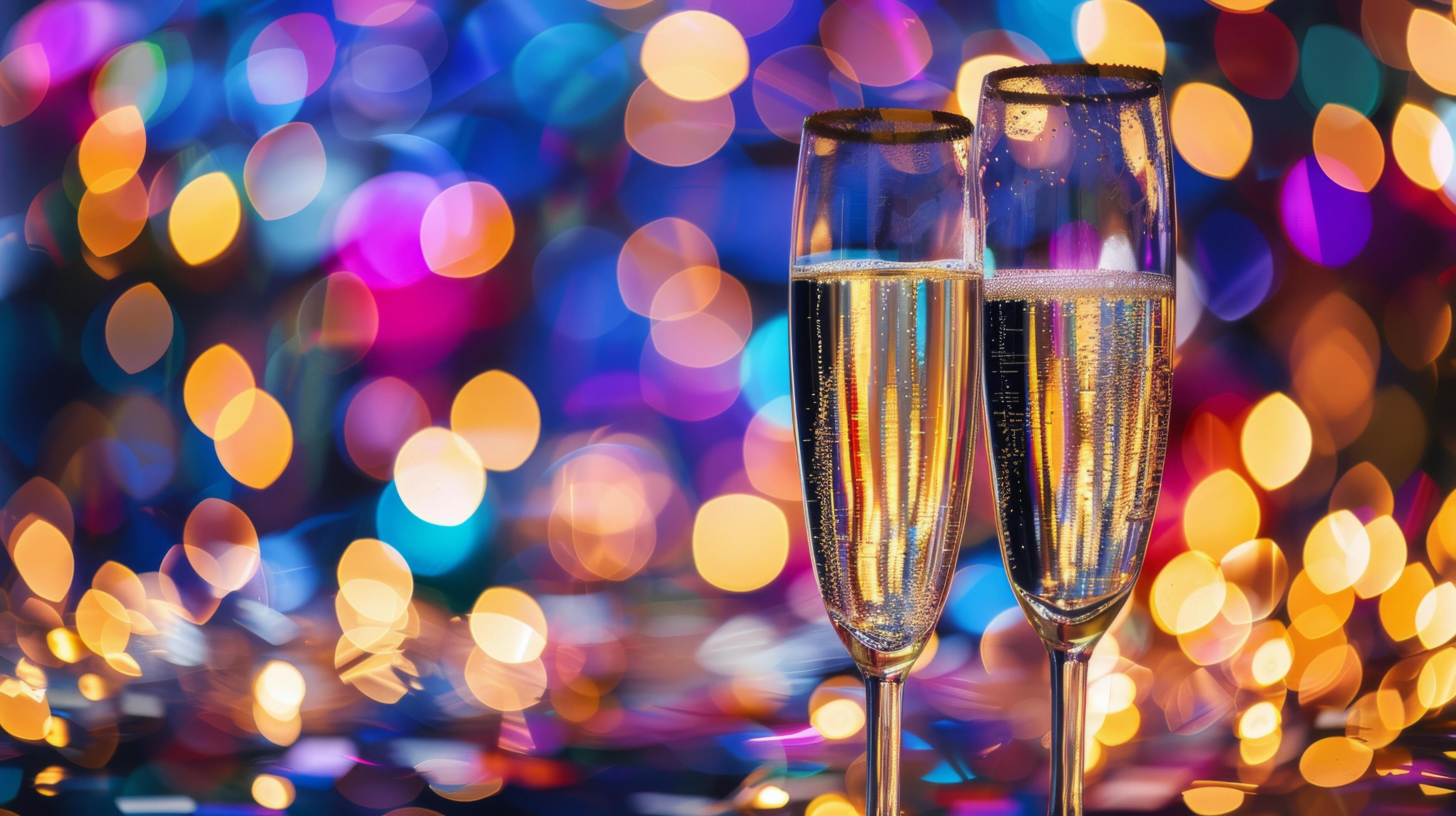 Two Champagne Flutes Against a Festive Background Stock Free