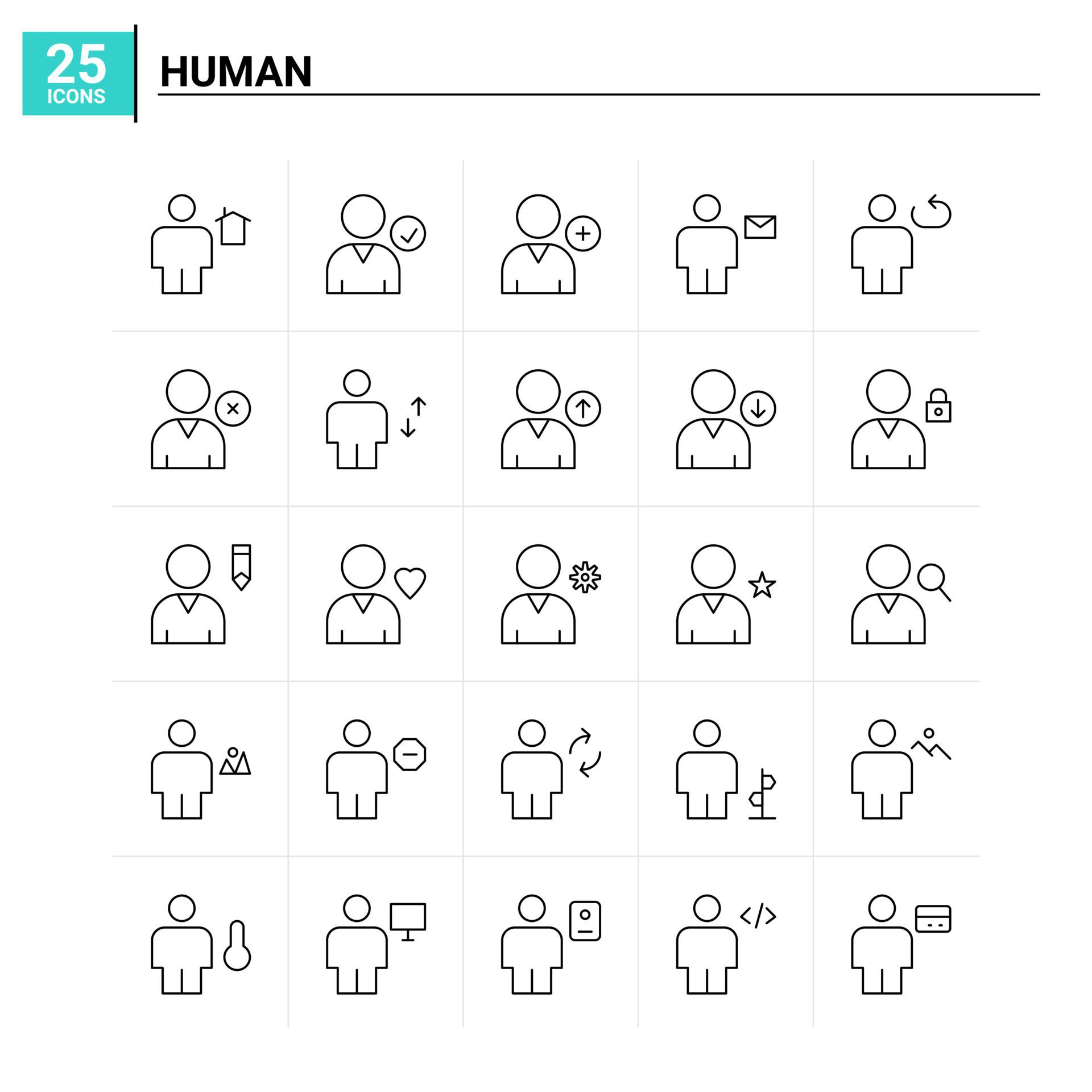 25 Human icon set vector background Free Vector