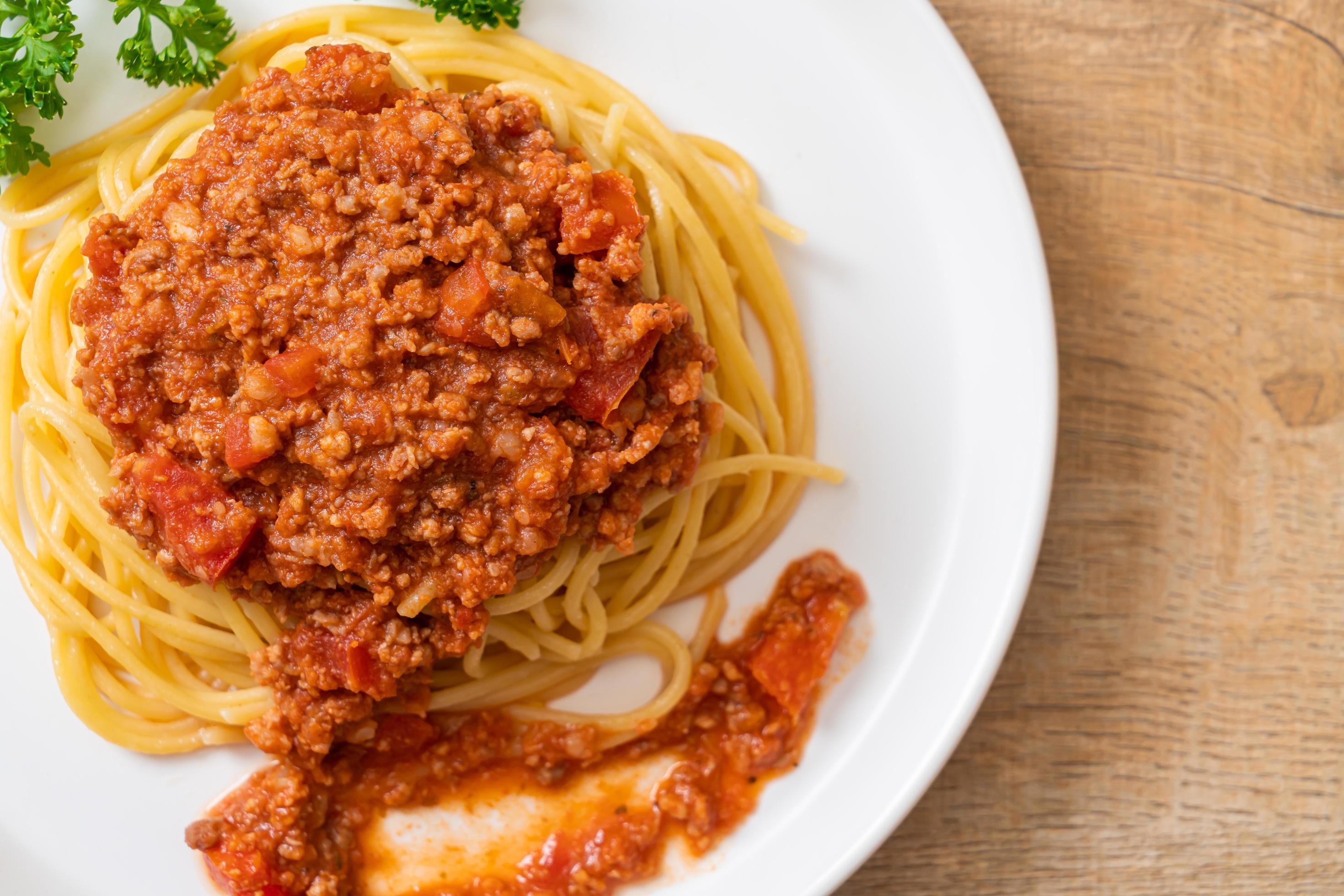 Spaghetti bolognese pork or spaghetti with minced pork tomato sauce – Italian food style Stock Free