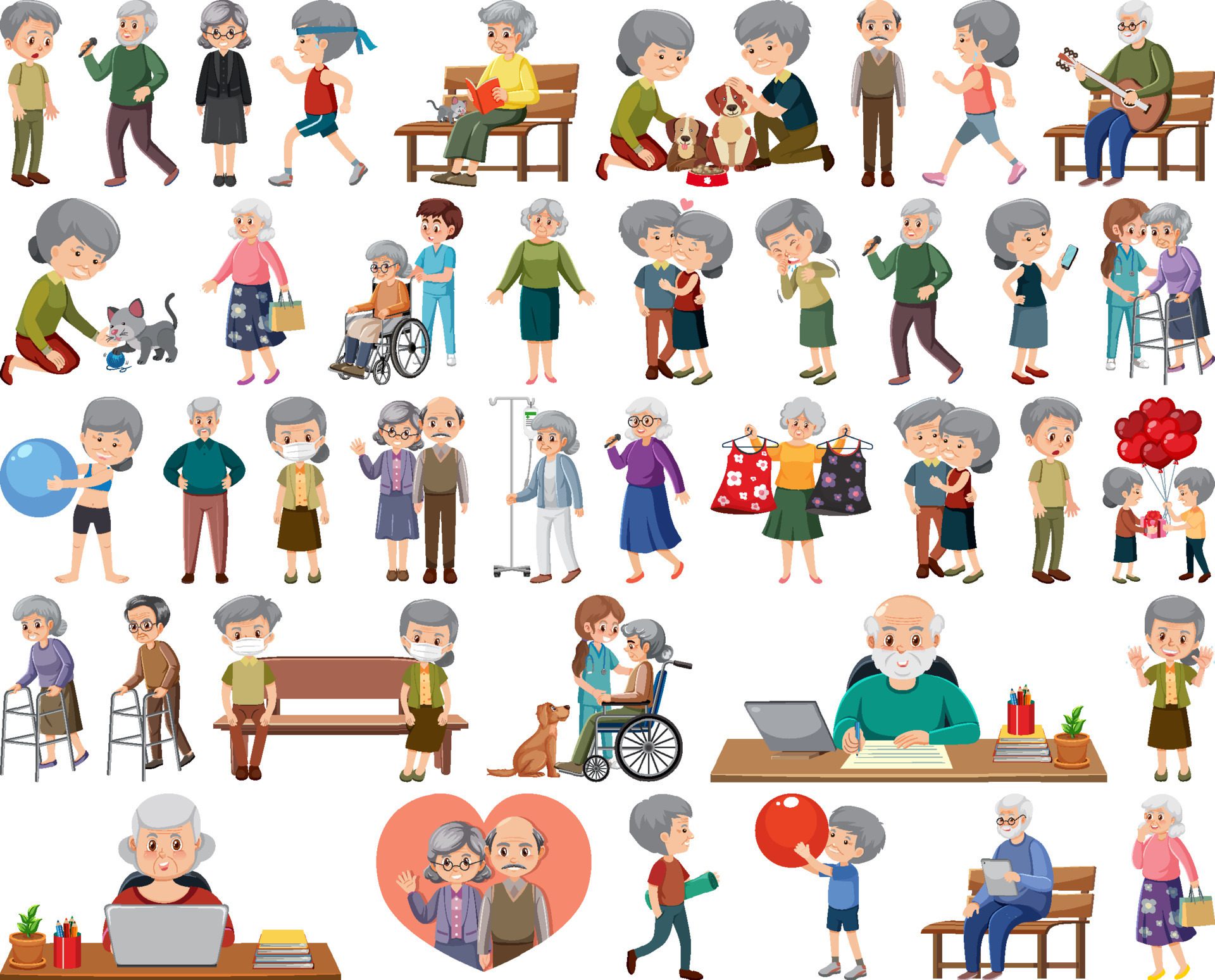 Collection of elderly people icons Free Vector