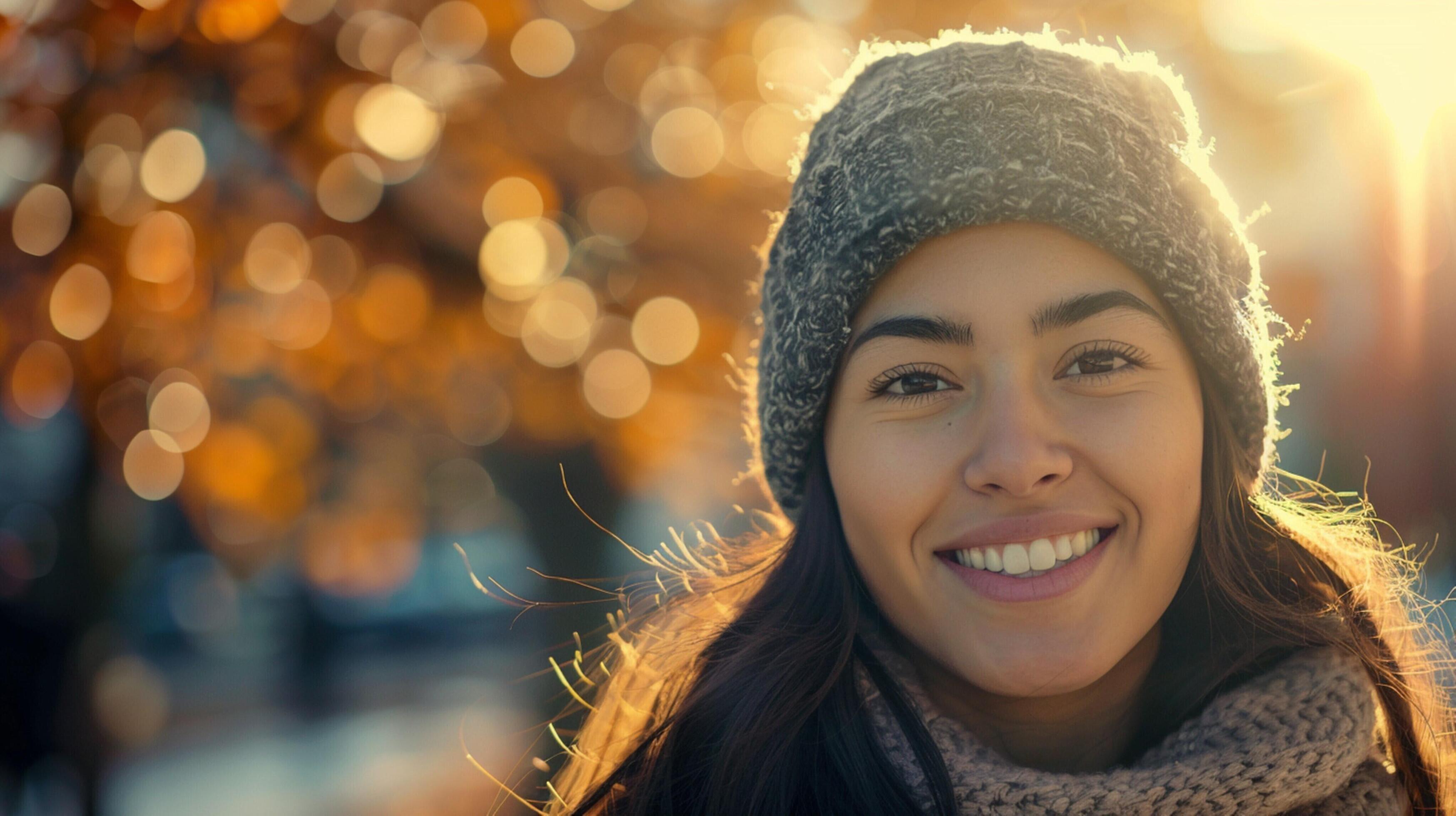 young woman outdoors looking at camera smiling Stock Free