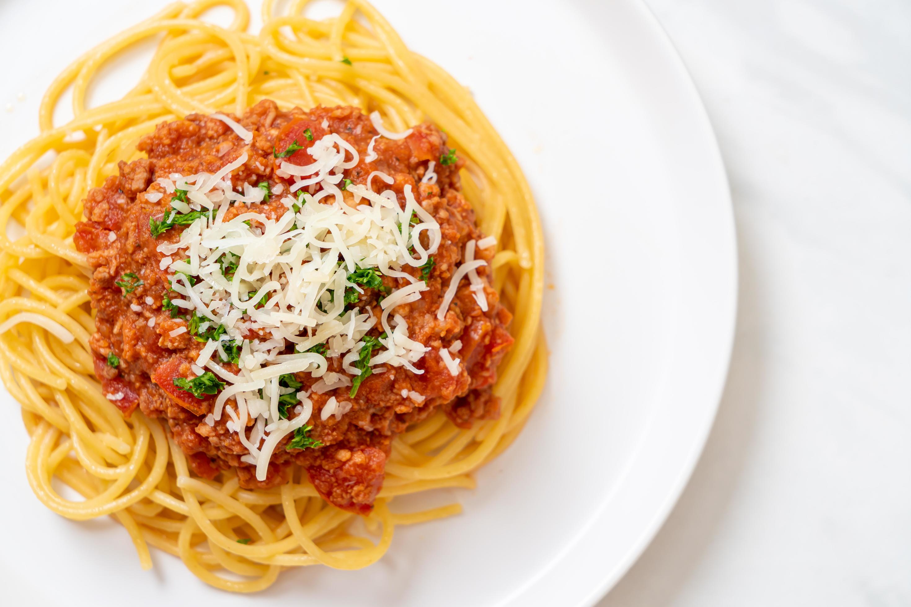 Spaghetti bolognese pork or spaghetti with minced pork tomato sauce – Italian food style Stock Free