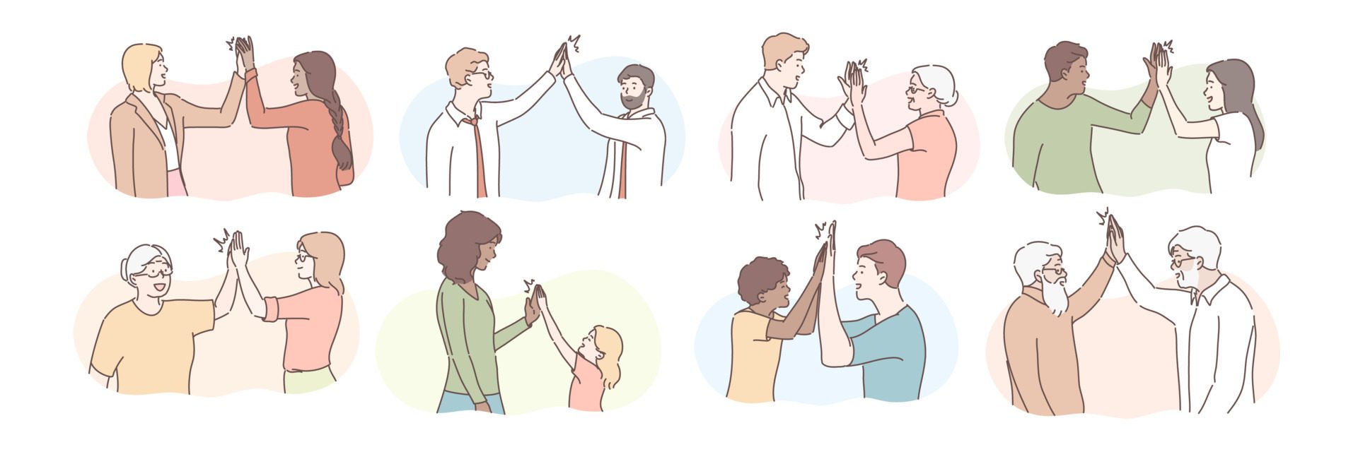 People giving high five set concept Free Vector