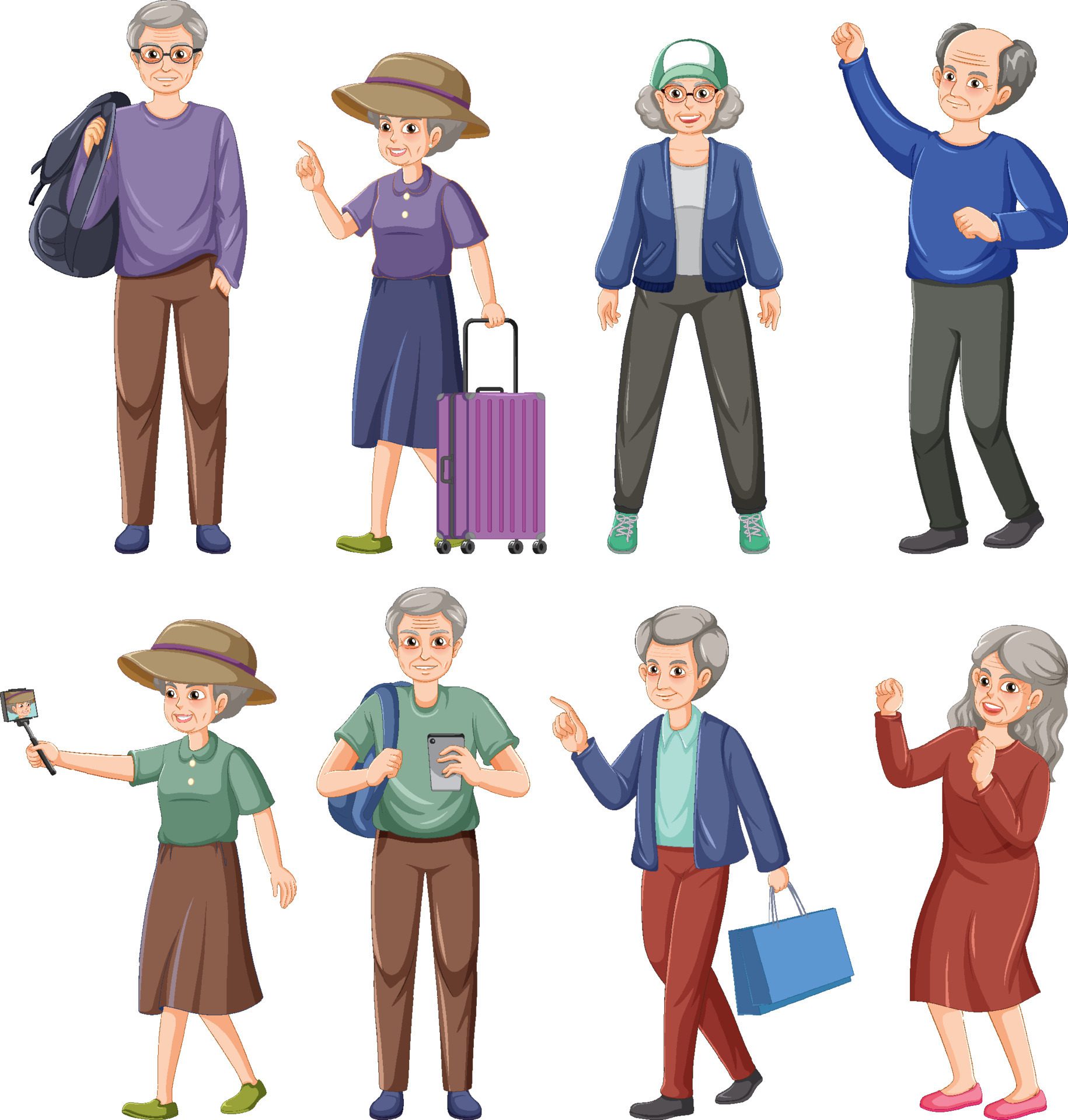 Collection of elderly people characters Free Vector