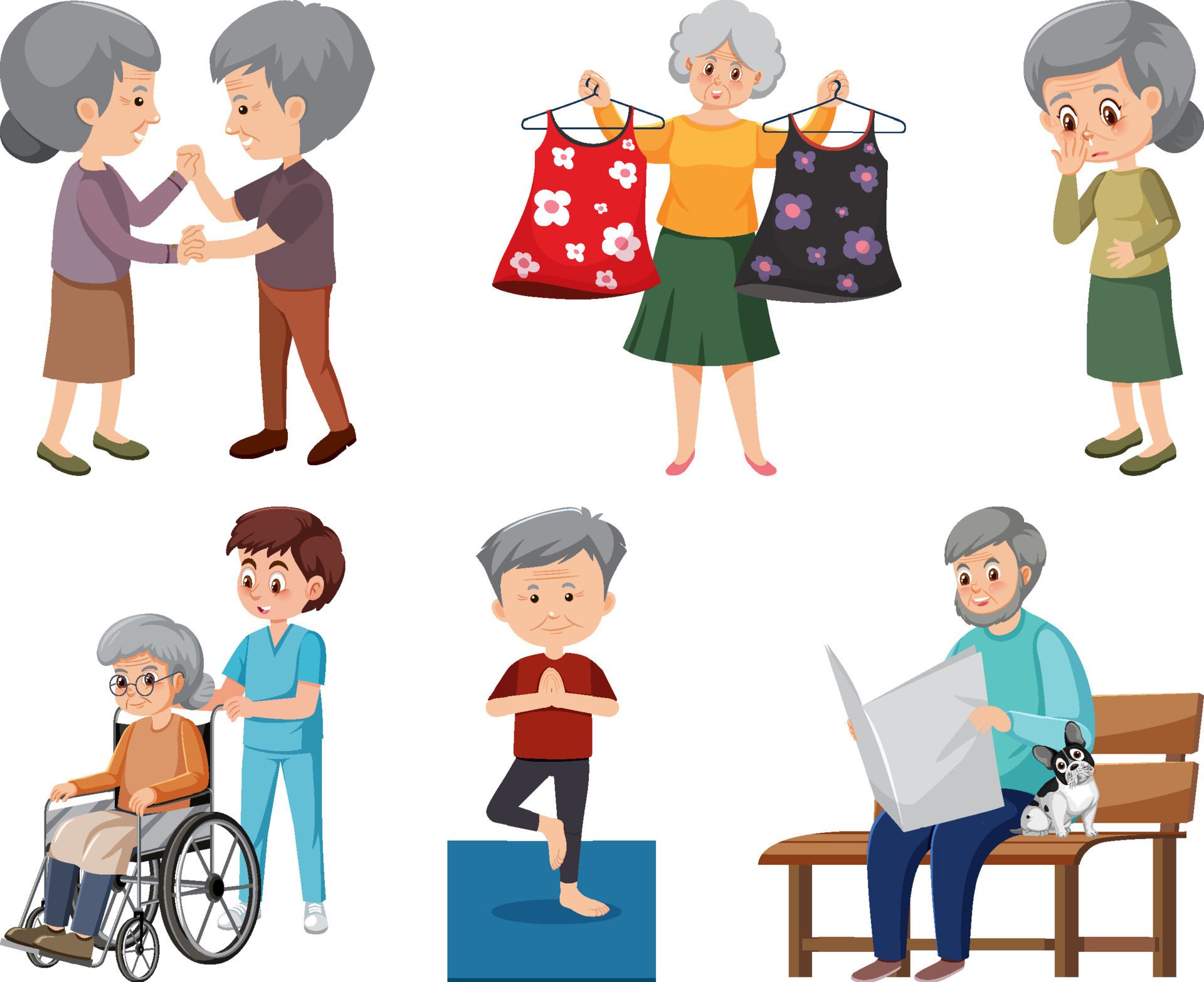 Collection of elderly people icons Free Vector