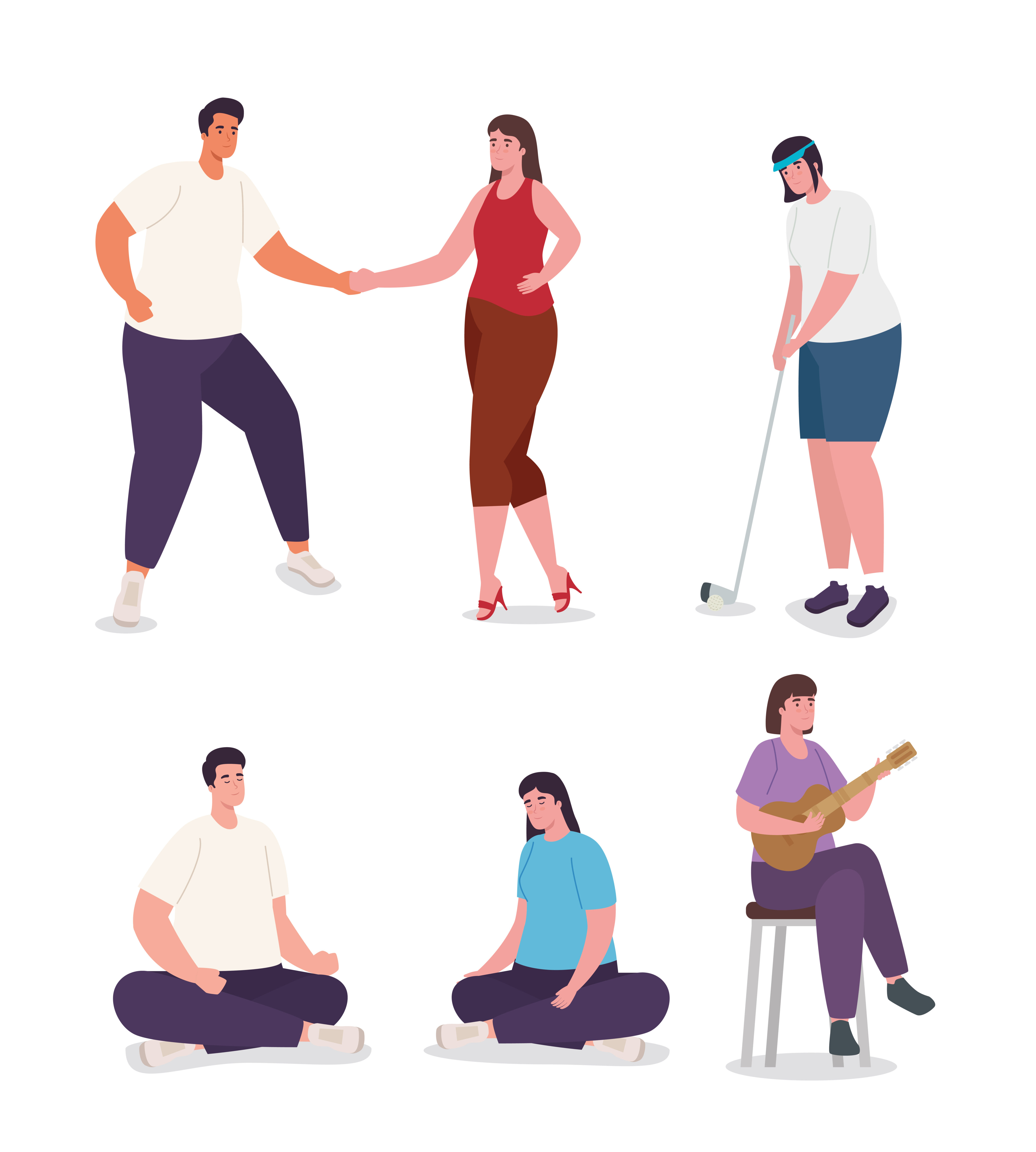 set of people doing activities vector design Free Vector