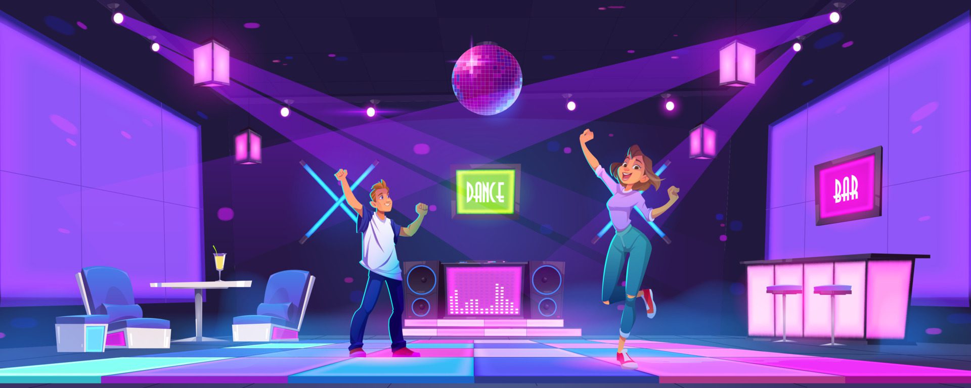 Young people dance at night club disco party. Free Vector