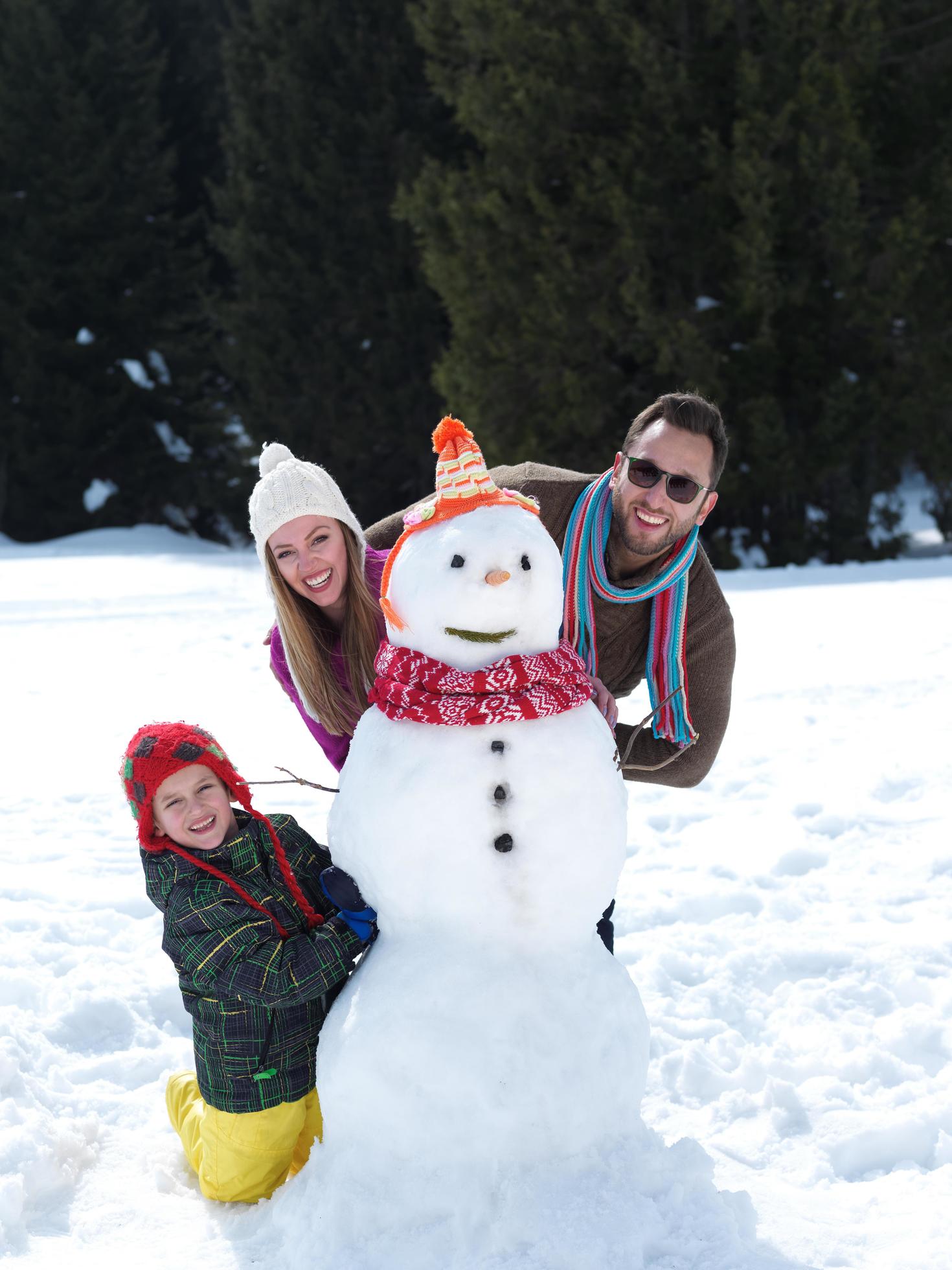 happy family making snowman Stock Free