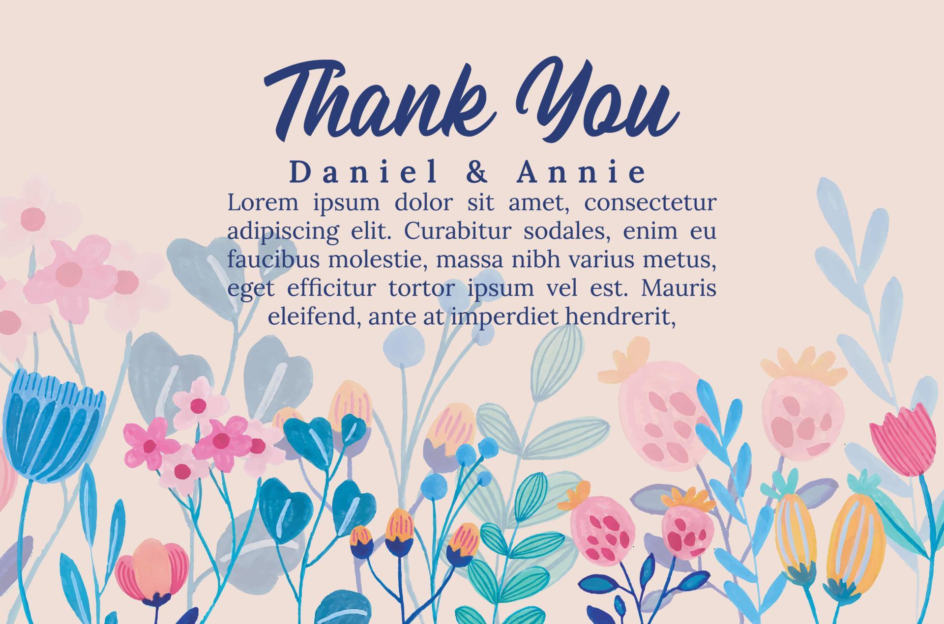 thank you card watercolor flower template Stock Free