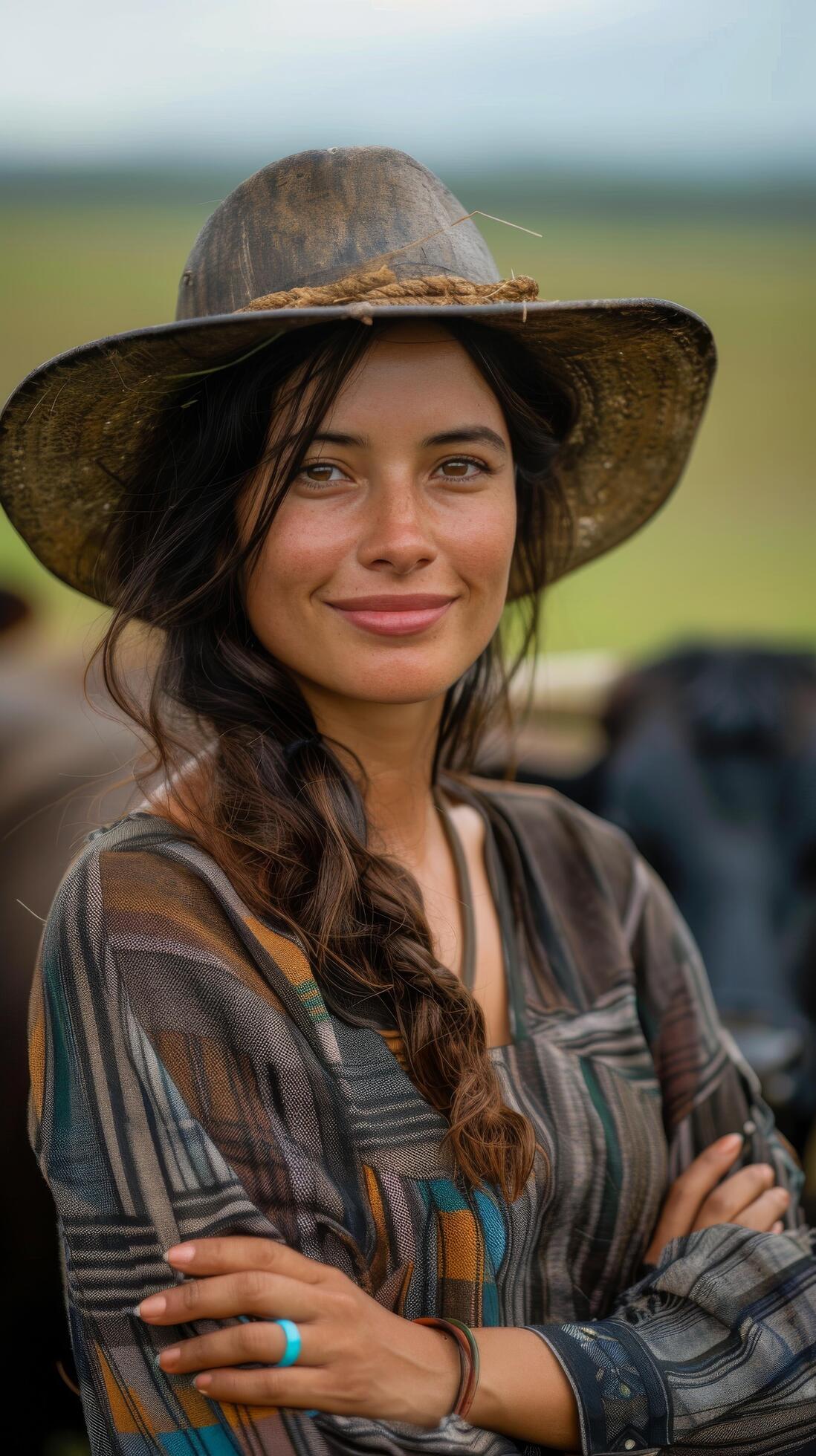 Woman With Long Hair Wearing a Hat Stock Free