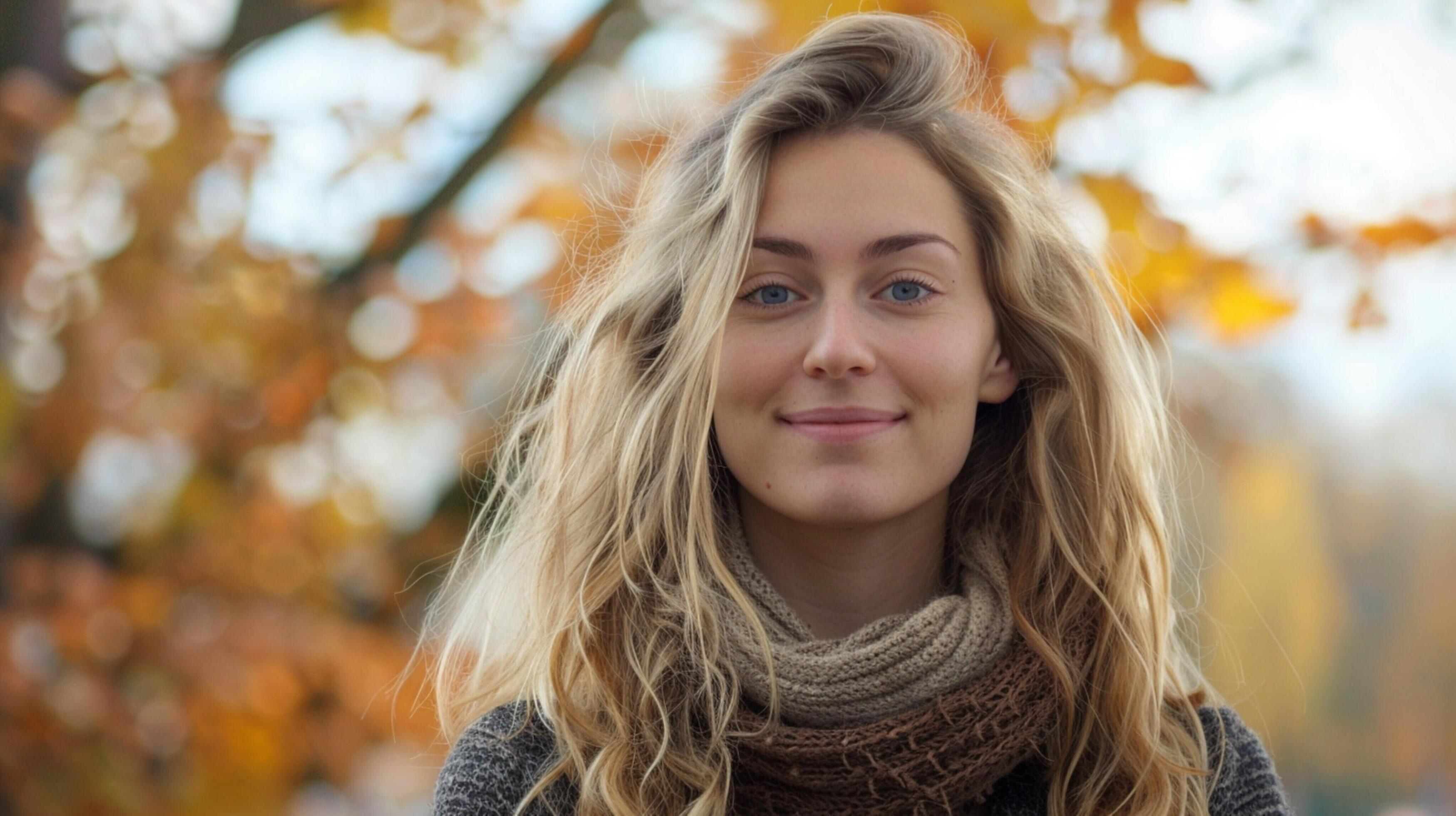 young woman with long blond hair enjoying autumn Stock Free