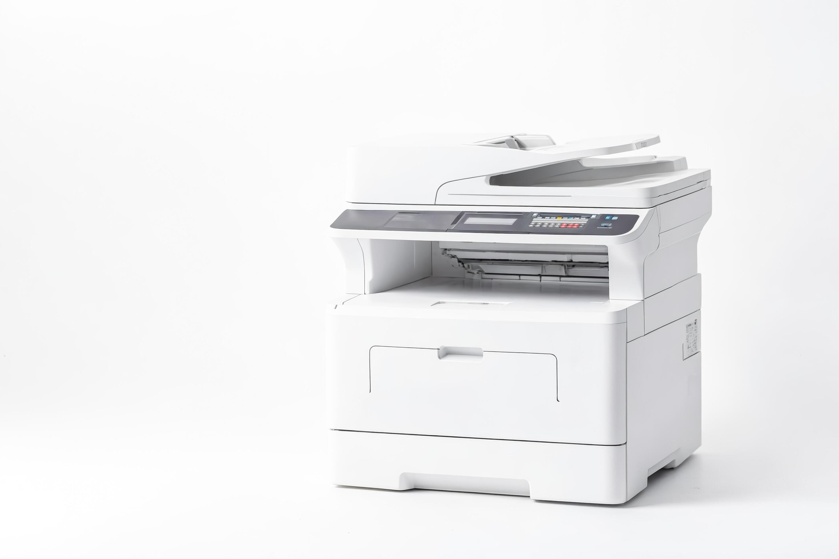 White Multifunction Printer on White Background Stock Free