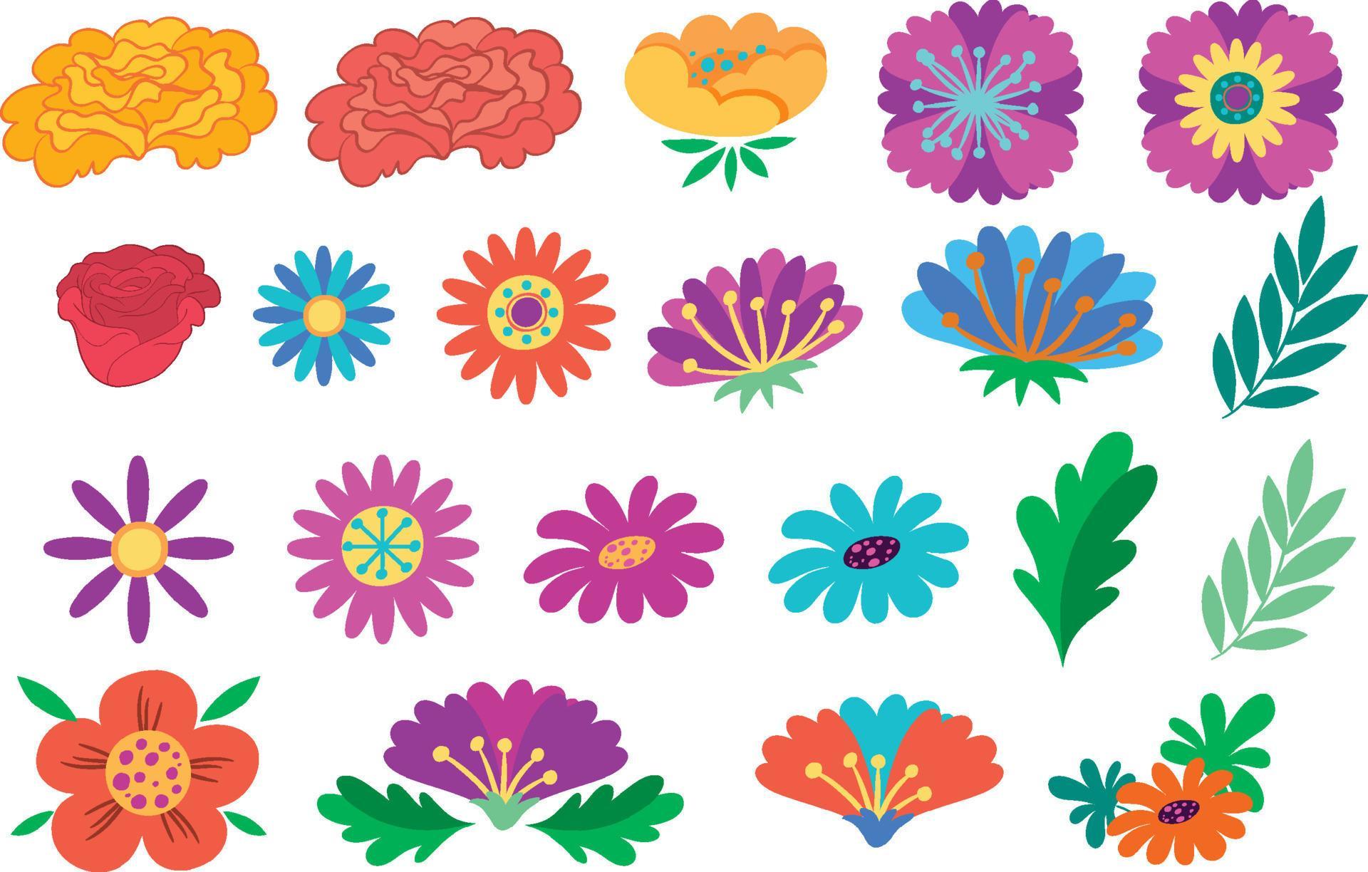 Set of colorful flowers in flat style Stock Free