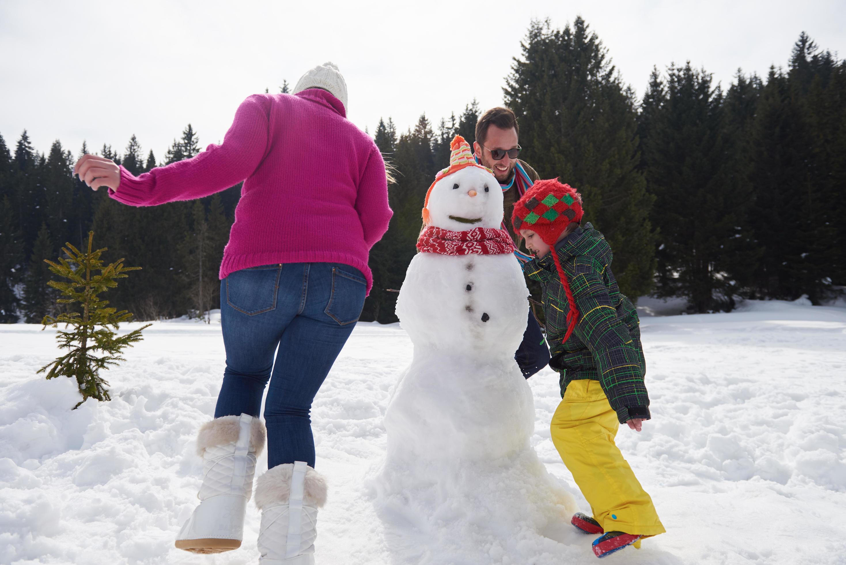 happy family building snowman Stock Free