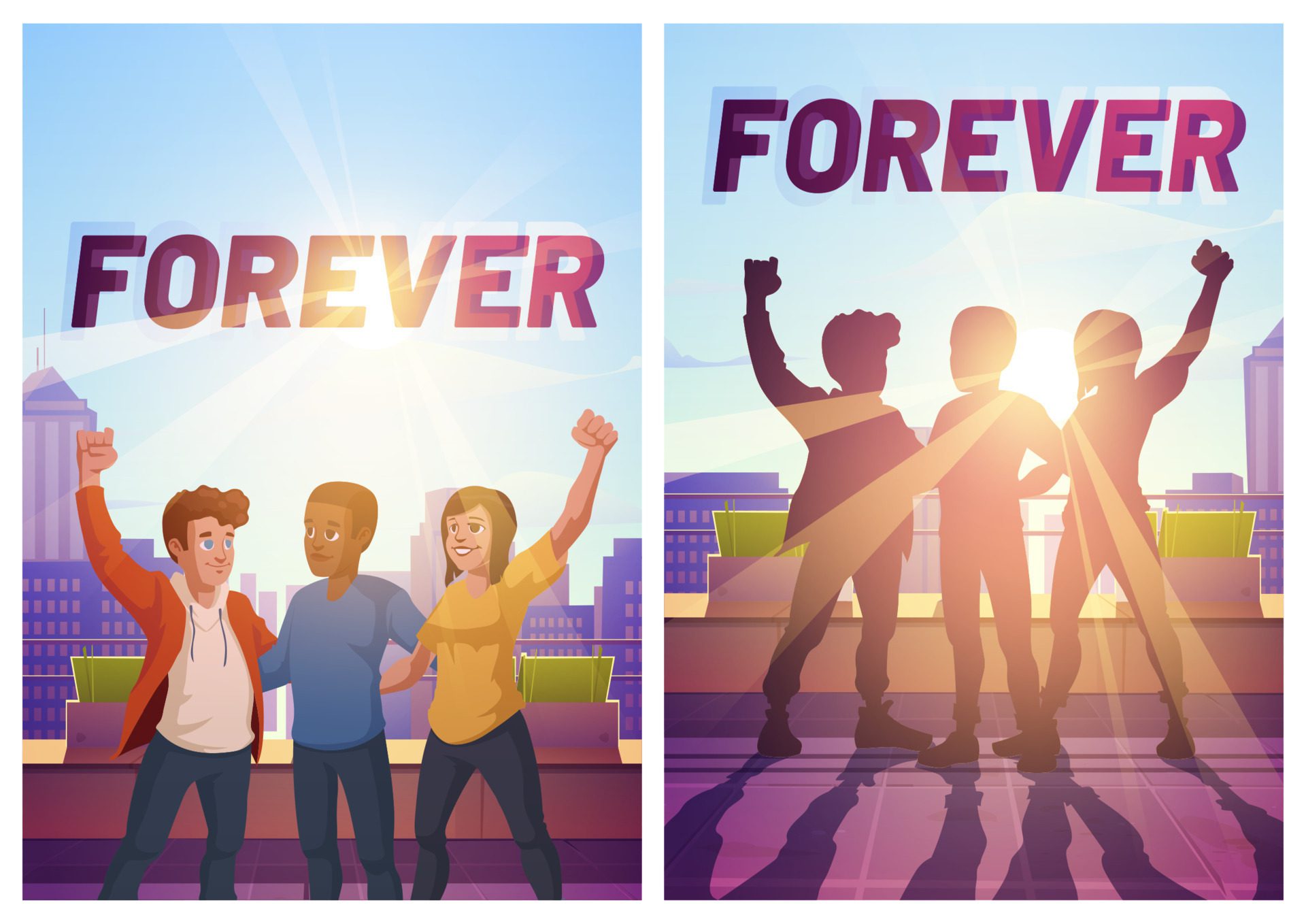 Posters of friends forever with happy people Free Vector