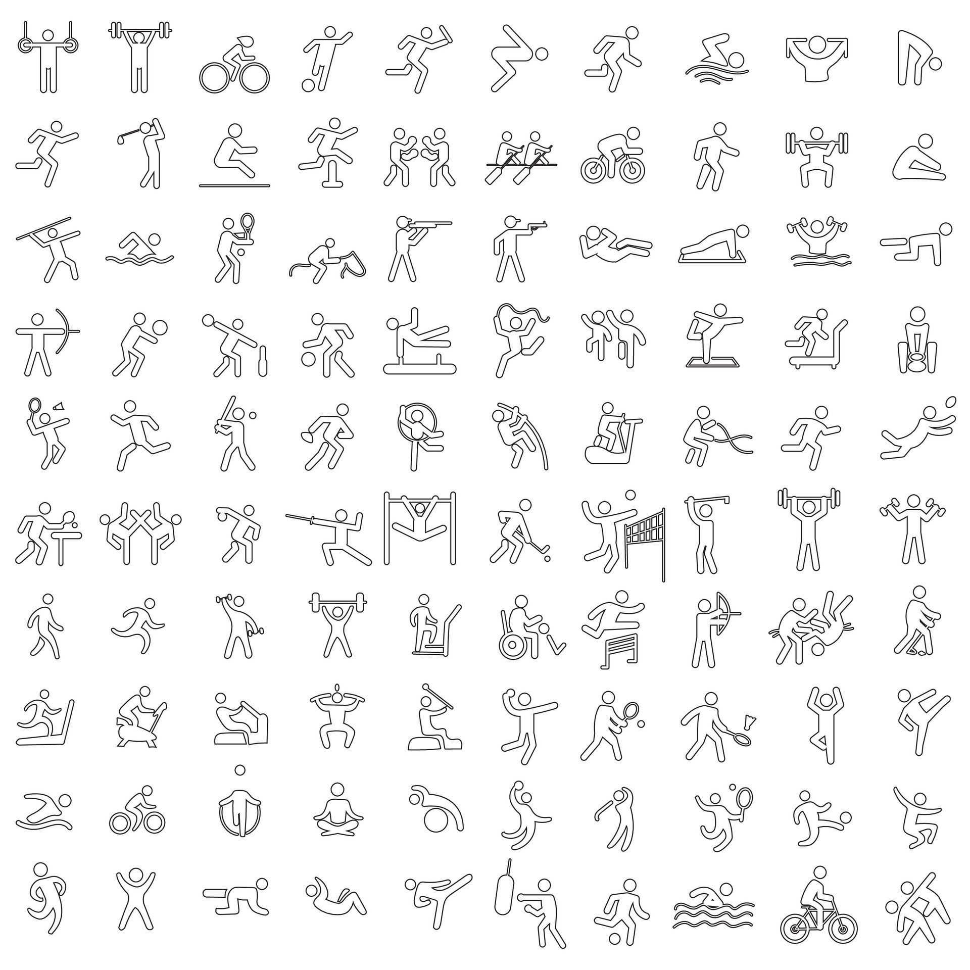 Sports icon set. Shapes Sports, Sports icon collection, Active lifestyle people and icon set, runners active lifestyle icons. Free Vector