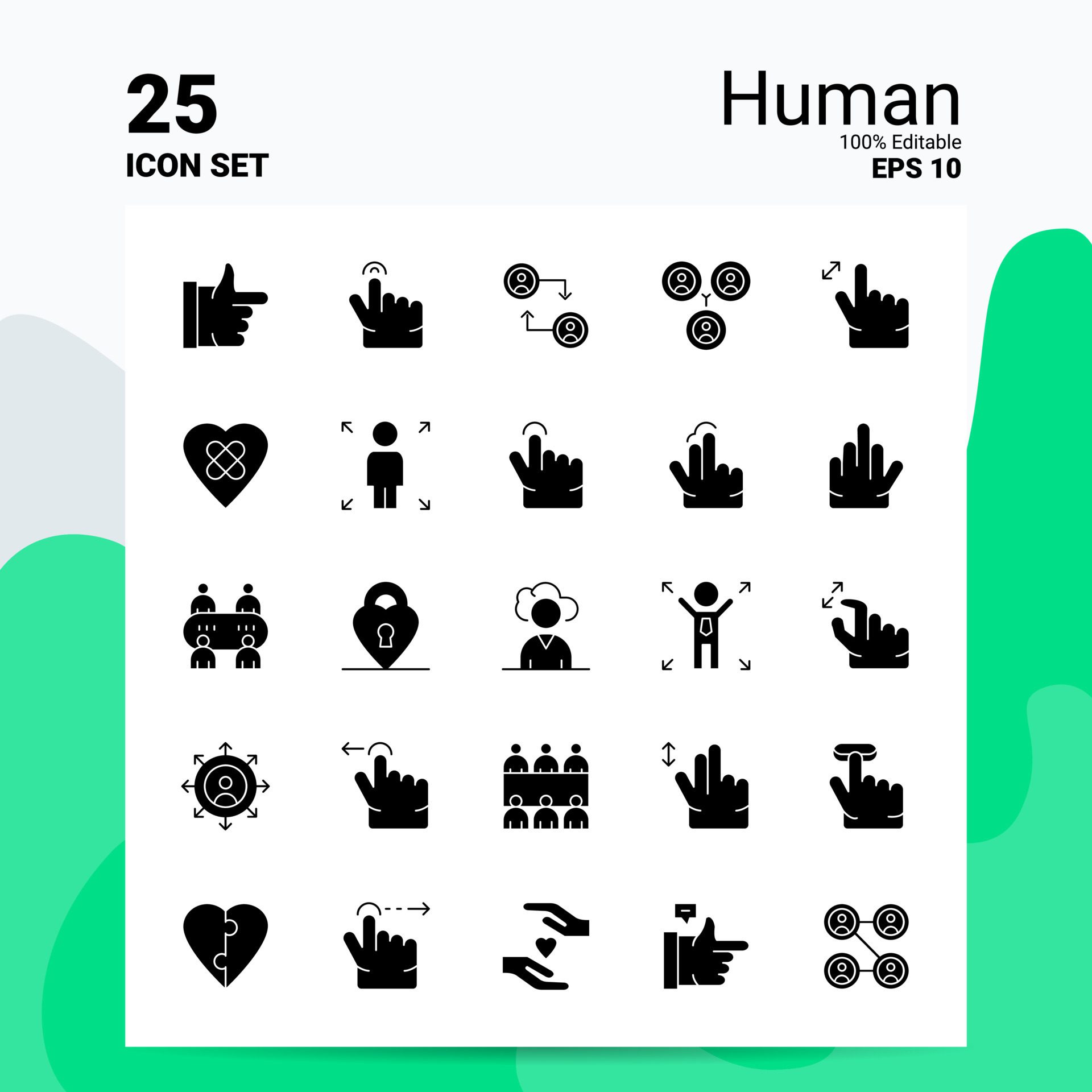 25 Human Icon Set 100 Editable EPS 10 Files Business Logo Concept Ideas Solid Glyph icon design Free Vector and Free SVG