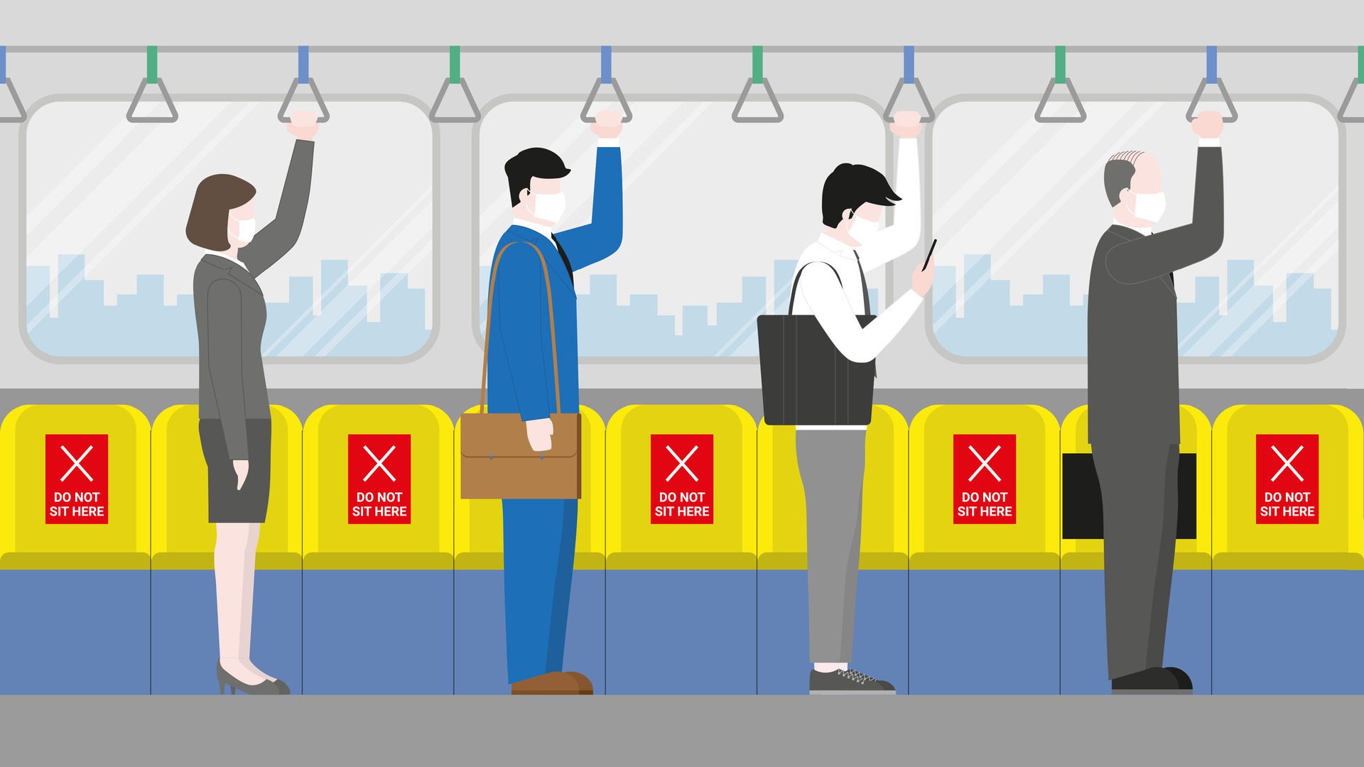 
									Public transportation city lifestyle. Office people going to work. Free Vector