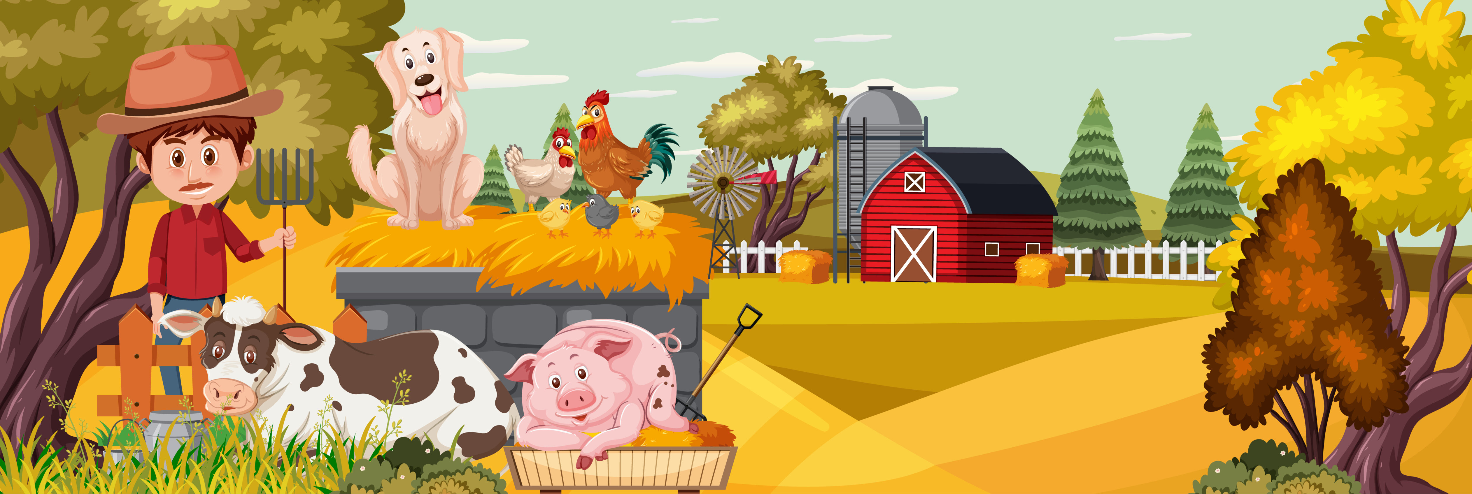 Man with farm animal in nature Free Vector