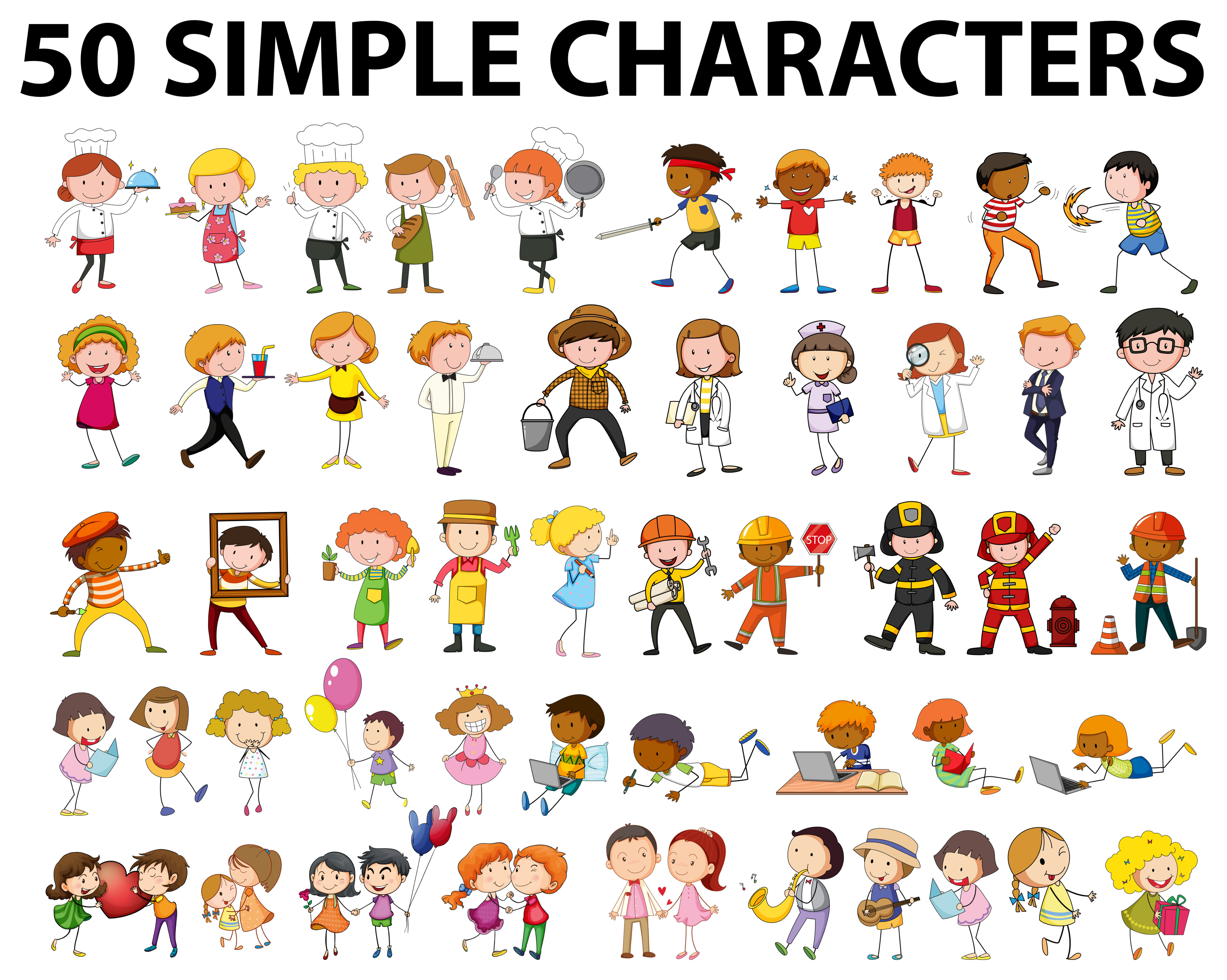 Fifty different type of people Free Vector