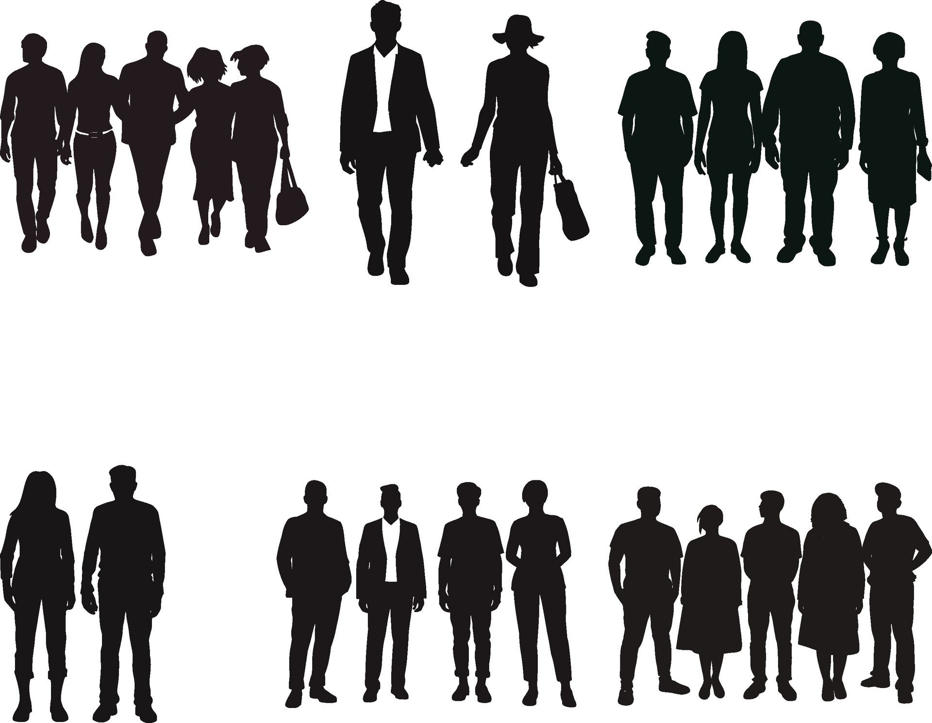 Set of General Adult People Silhouette, vector on isolated white background Free Vector