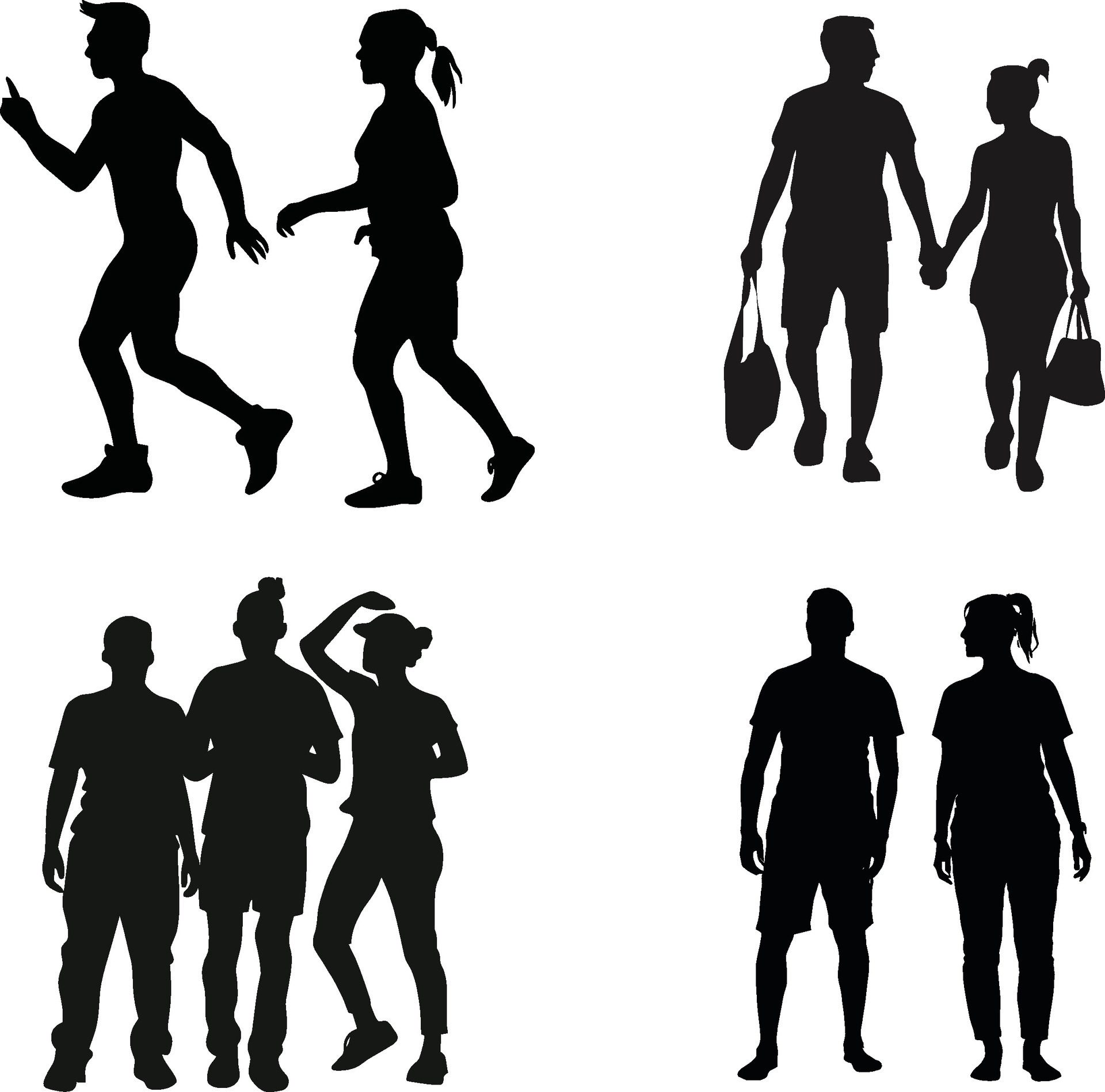 Set of People Activity Silhouette, vector on isolated white background Free Vector