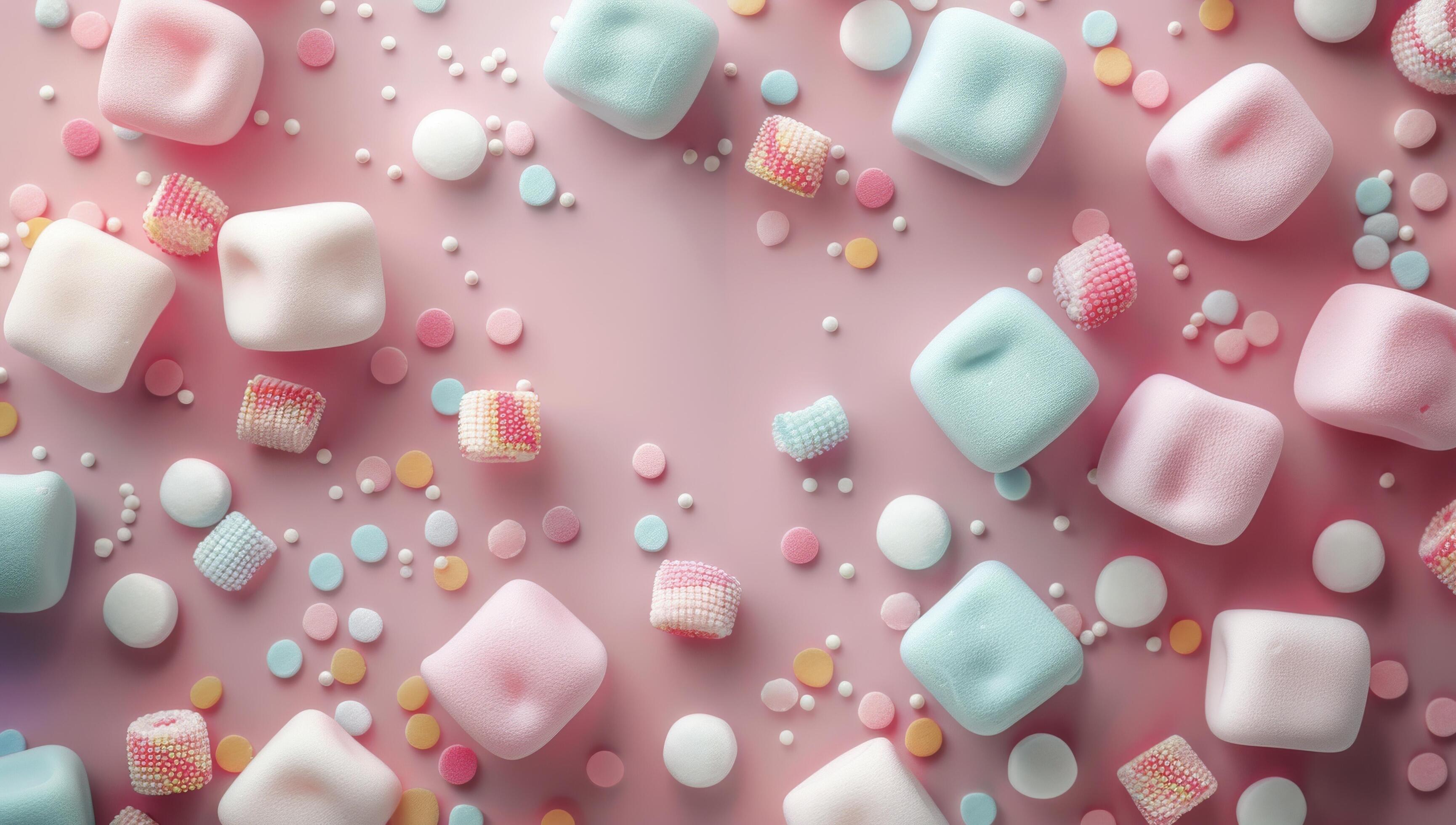 Pastel Marshmallows and Sprinkles on Pink Background Stock Free