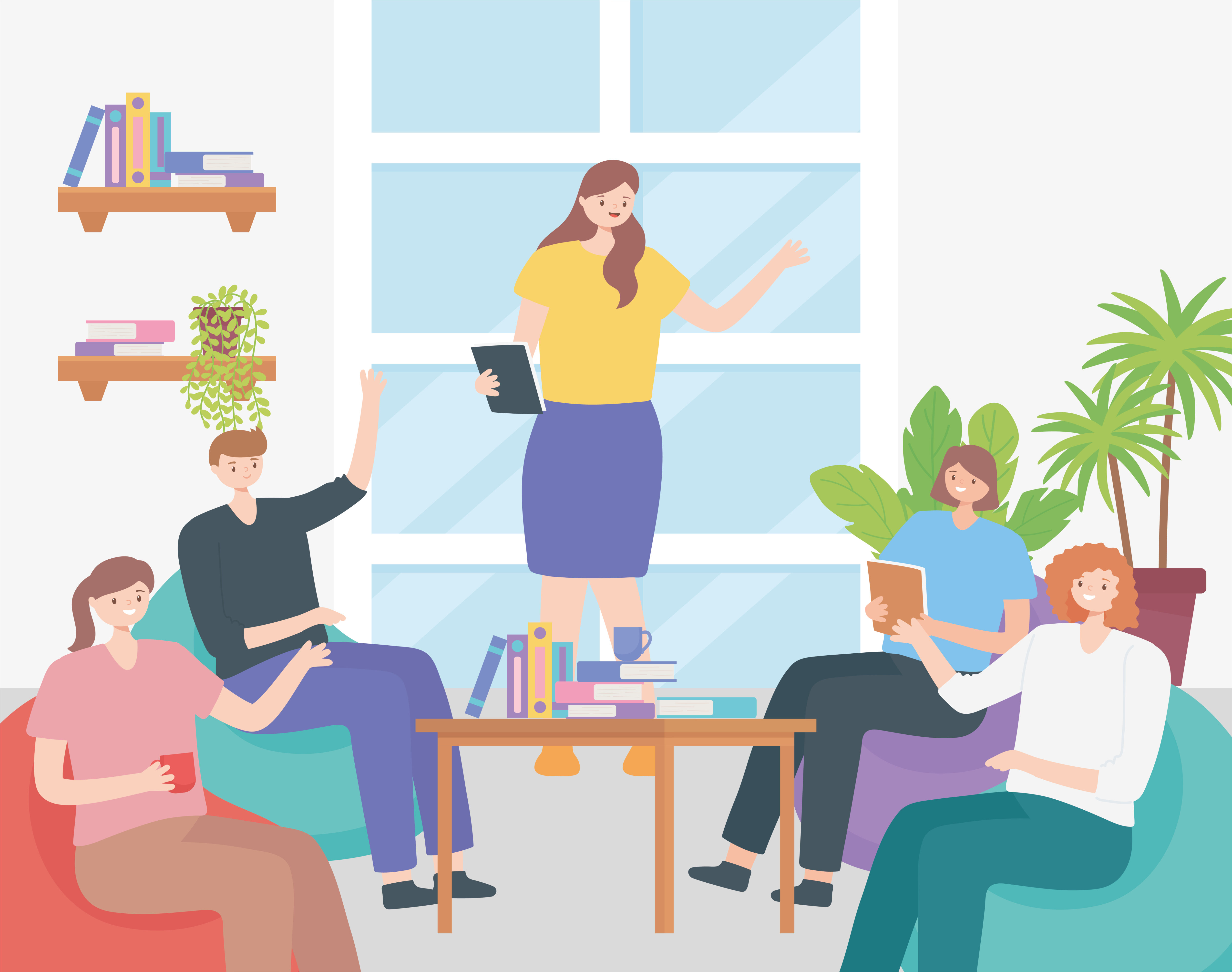 Coworking concept with people in a meeting Free Vector