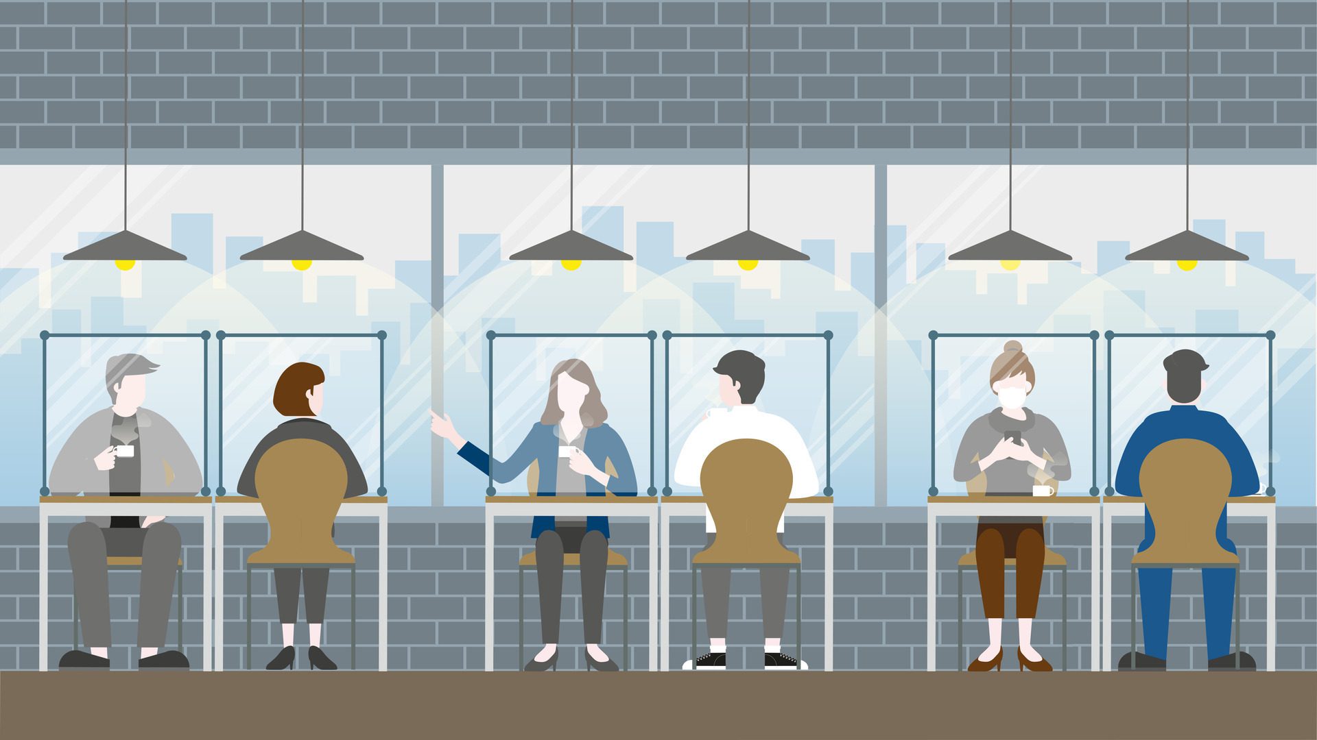 Group of business people meeting in coffee cafe with new normal lifestyle. Free Vector