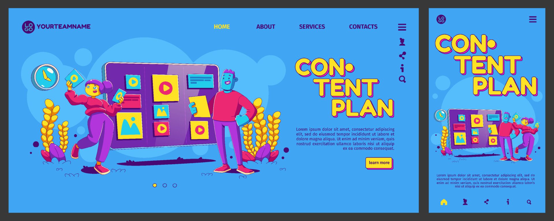 Content plan banner with people work with schedule Free Vector