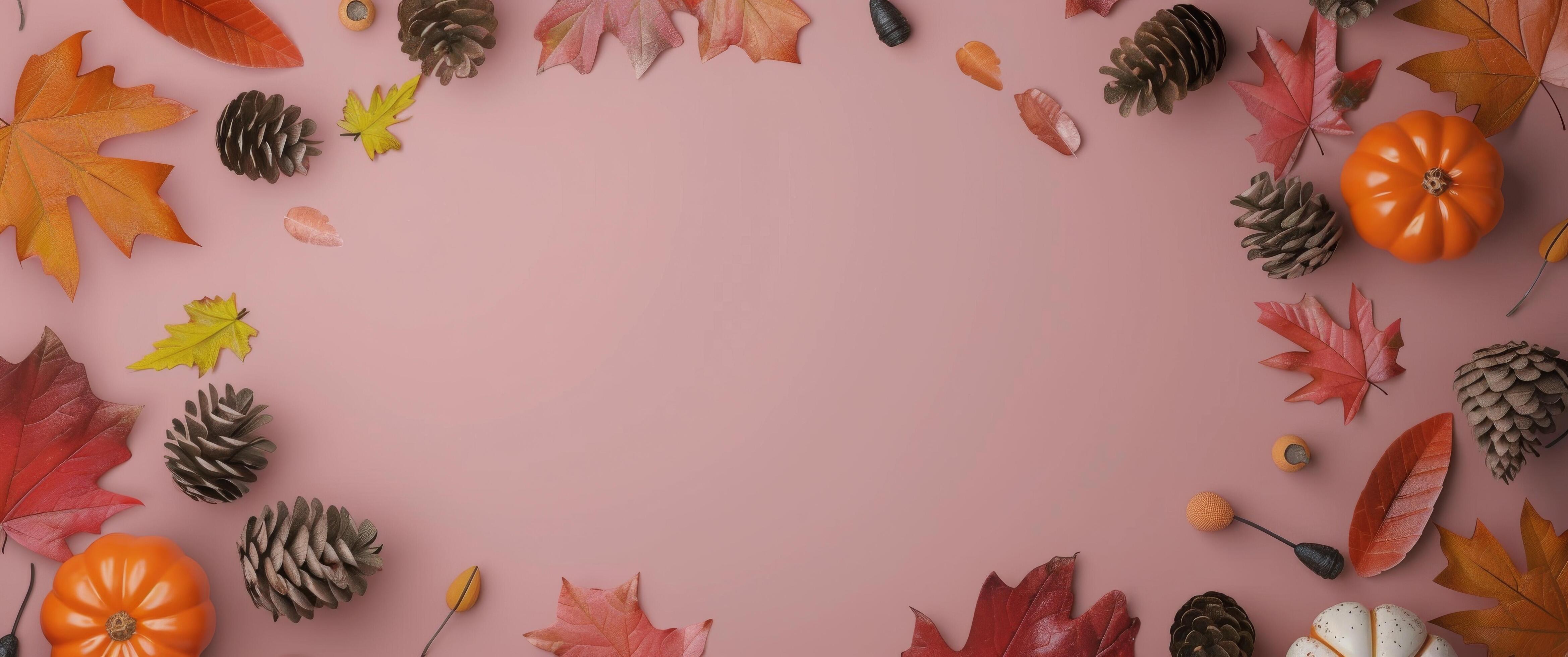 Autumn Decor on Pink Background Stock Free