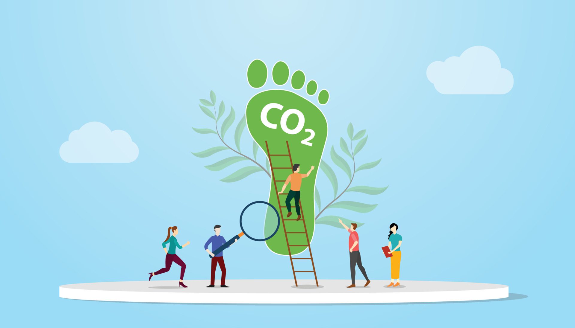 co2 carbon dioxide footprint concept with people analysis carbondioxide with modern flat style Free Vector and Free SVG