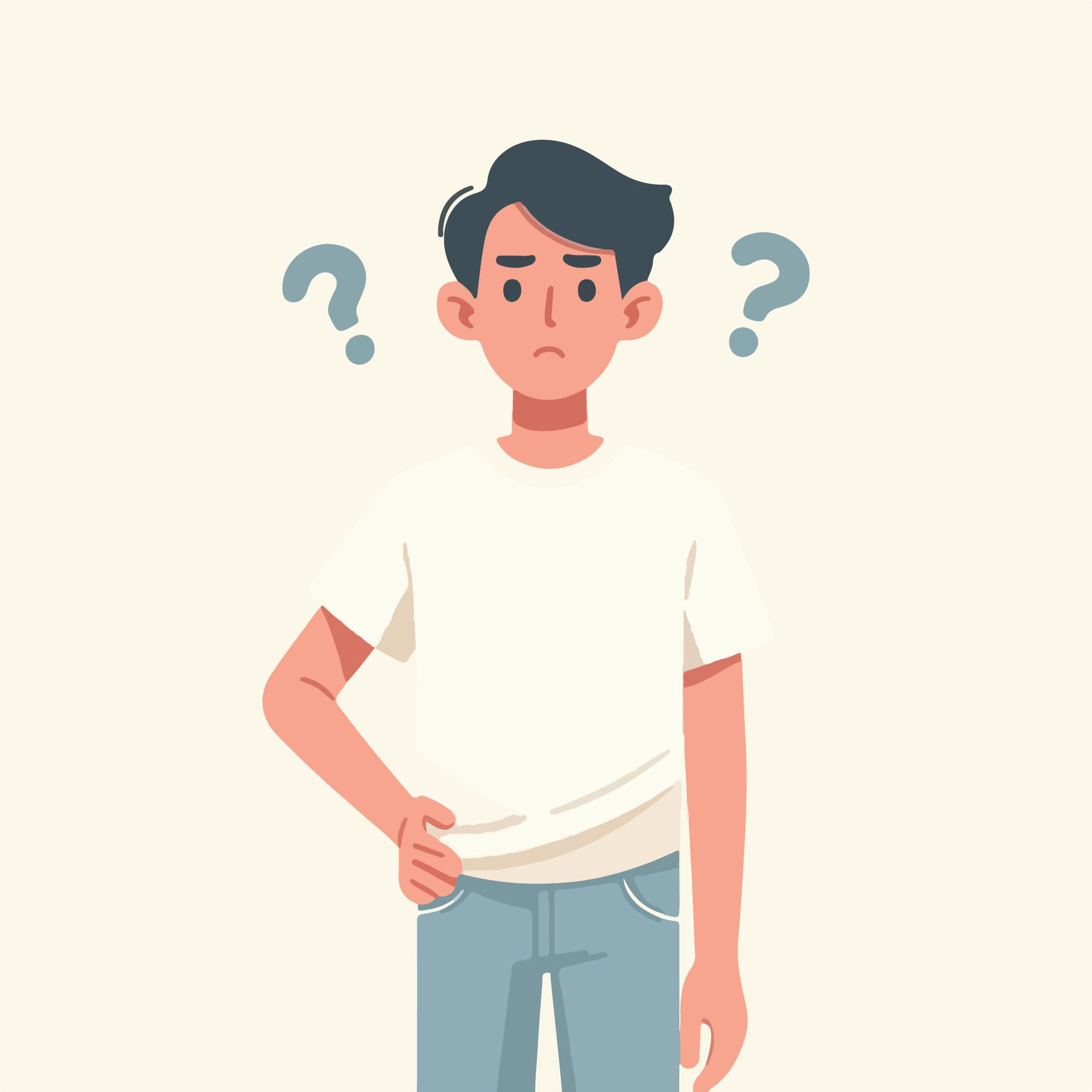 People have curious expressions and question marks are floating around their heads. flat design style vector illustration Free Vector