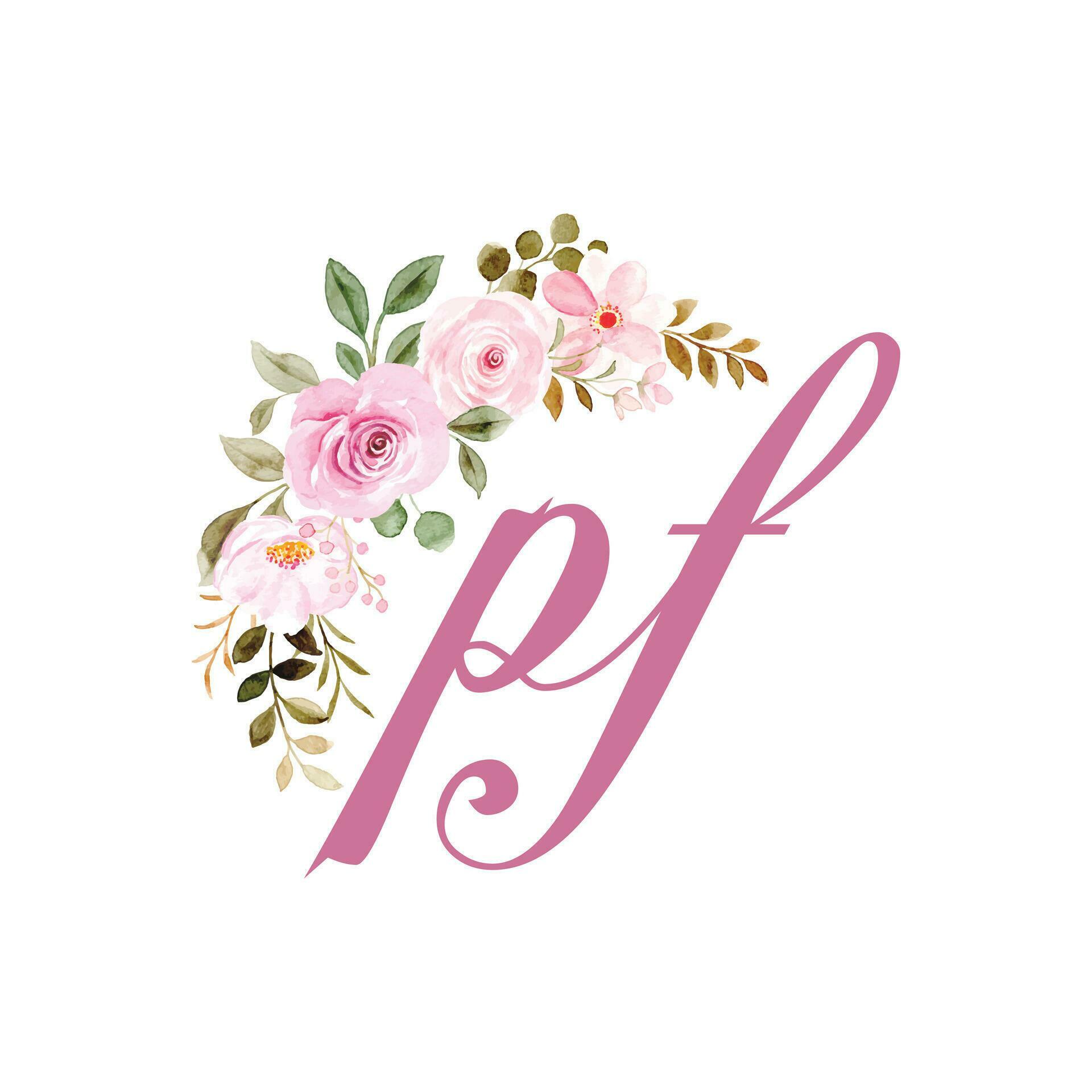 Floral with Watercolour Flowers and Letter PF logo Stock Free