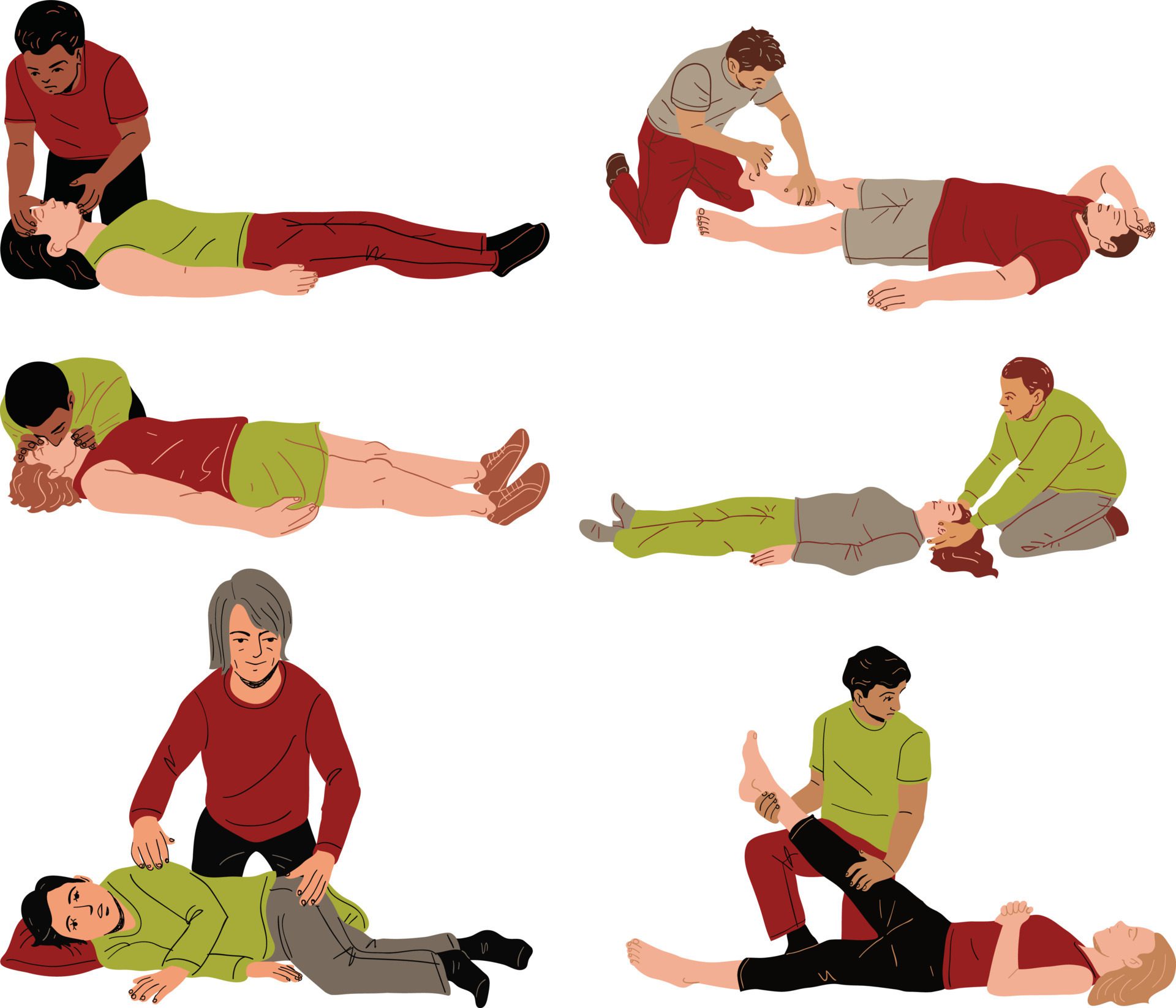 Set of vector illustrations of a set of people doing stretching exercises. Free Vector