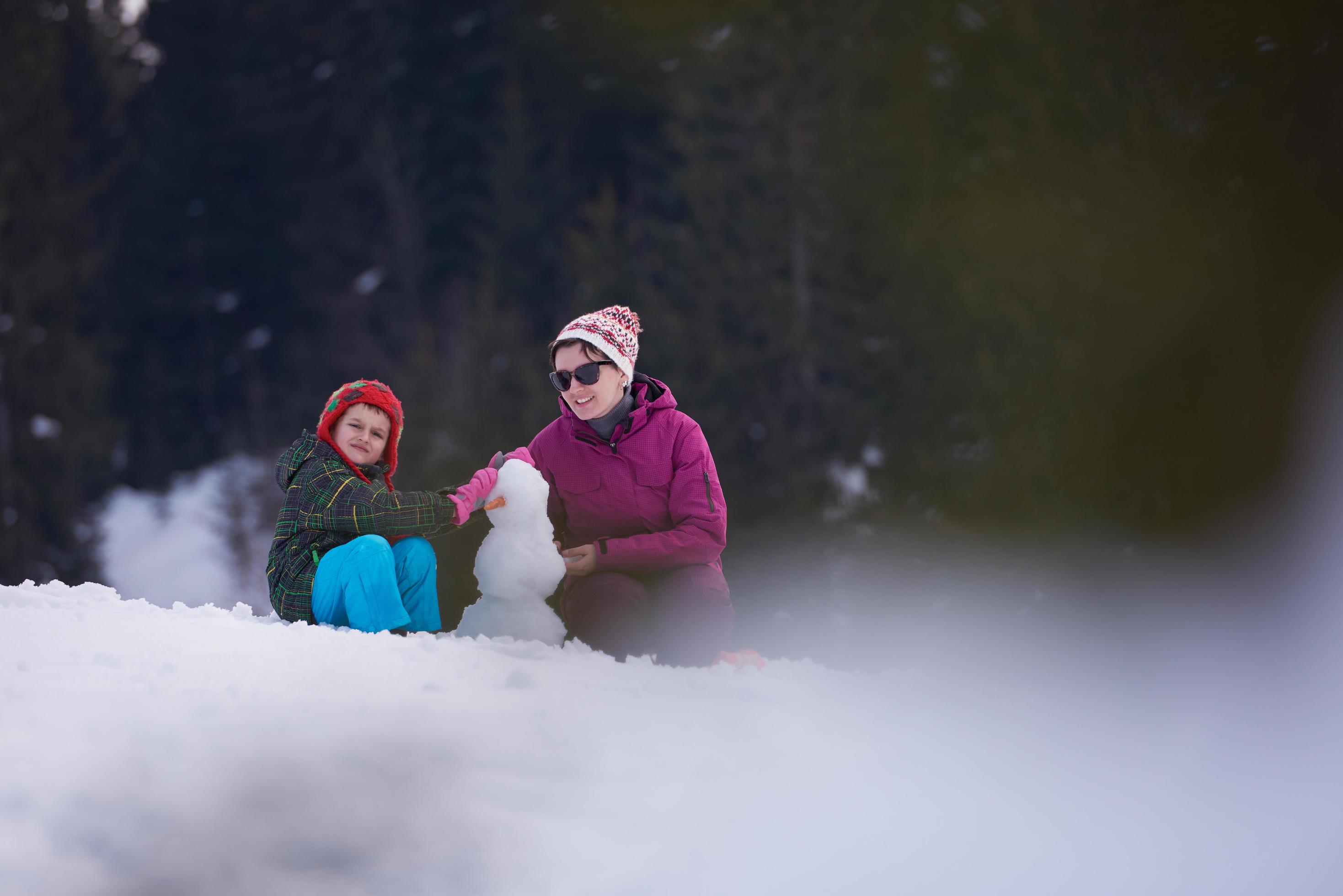 happy family building snowman Stock Free