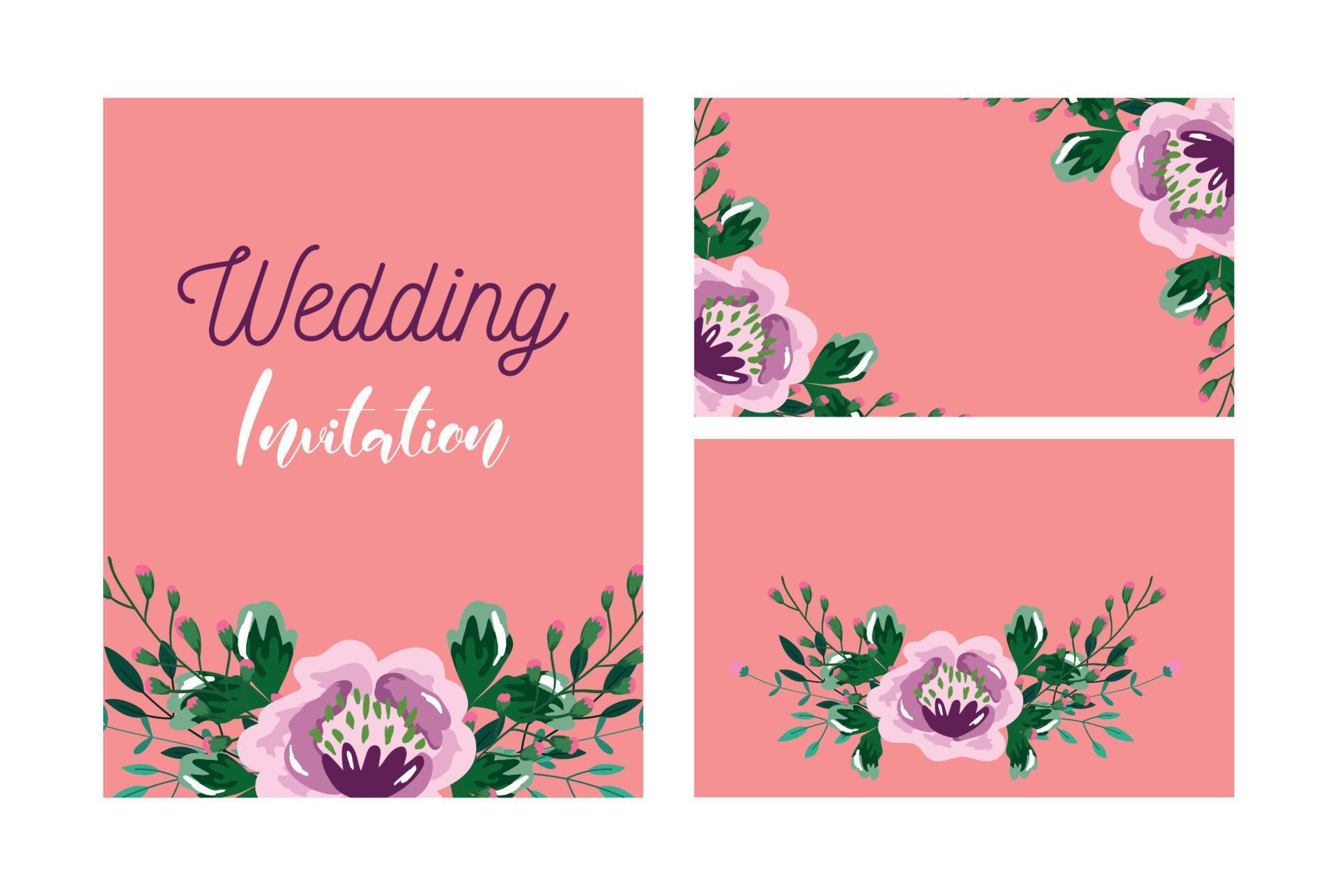 wedding floral invitation, flower leaves watercolor template card Stock Free