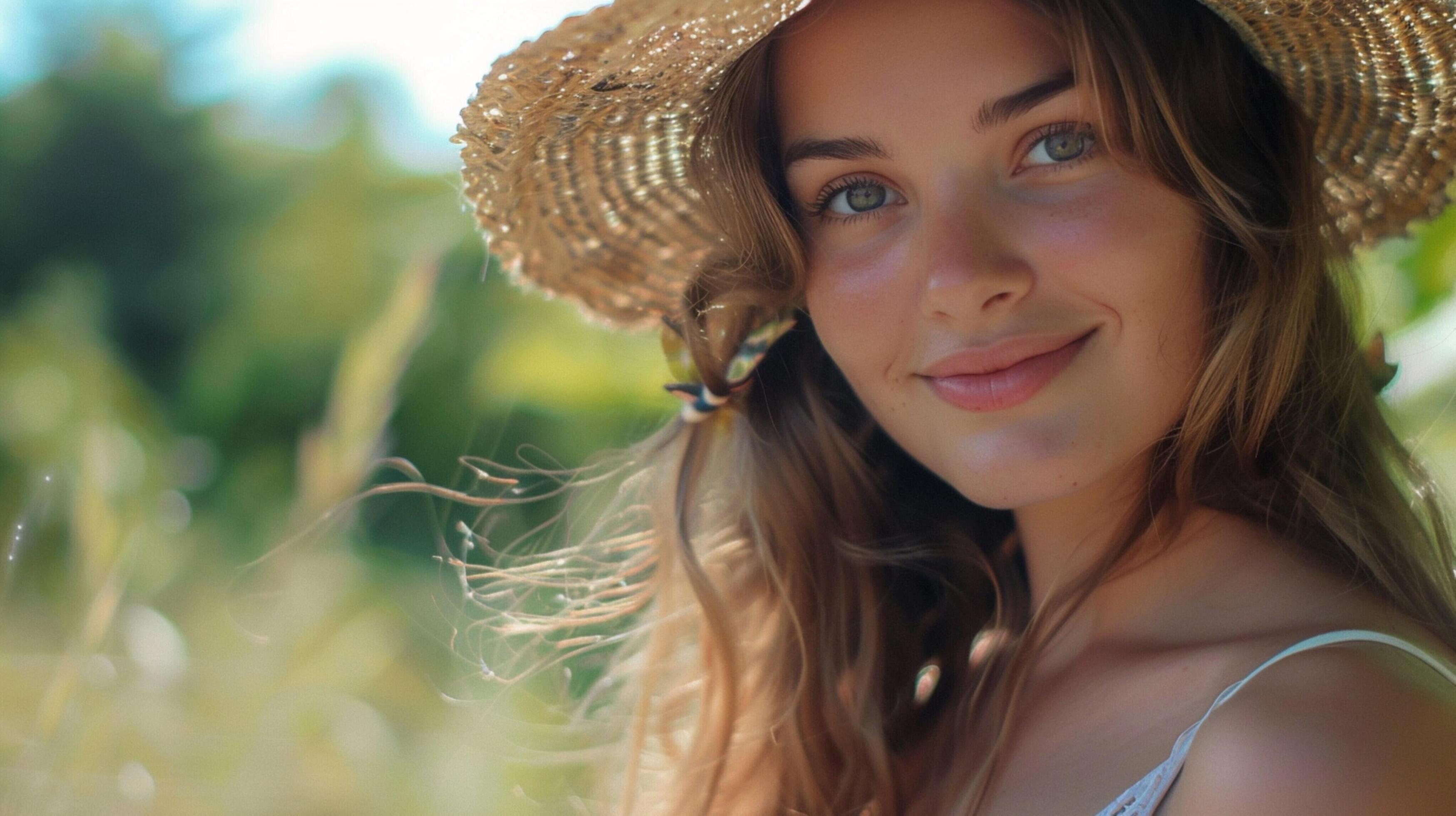 young woman outdoors looking at camera smiling Stock Free