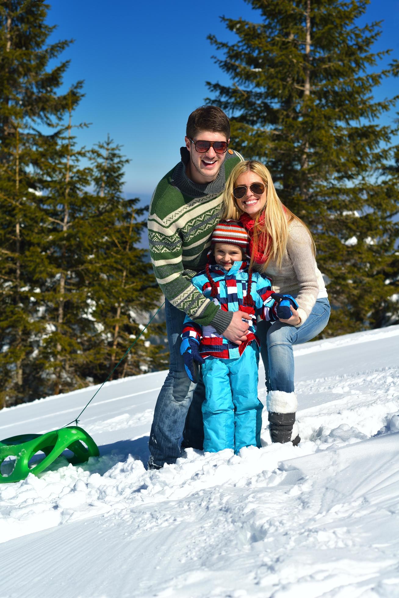 family having fun on fresh snow at winter Stock Free