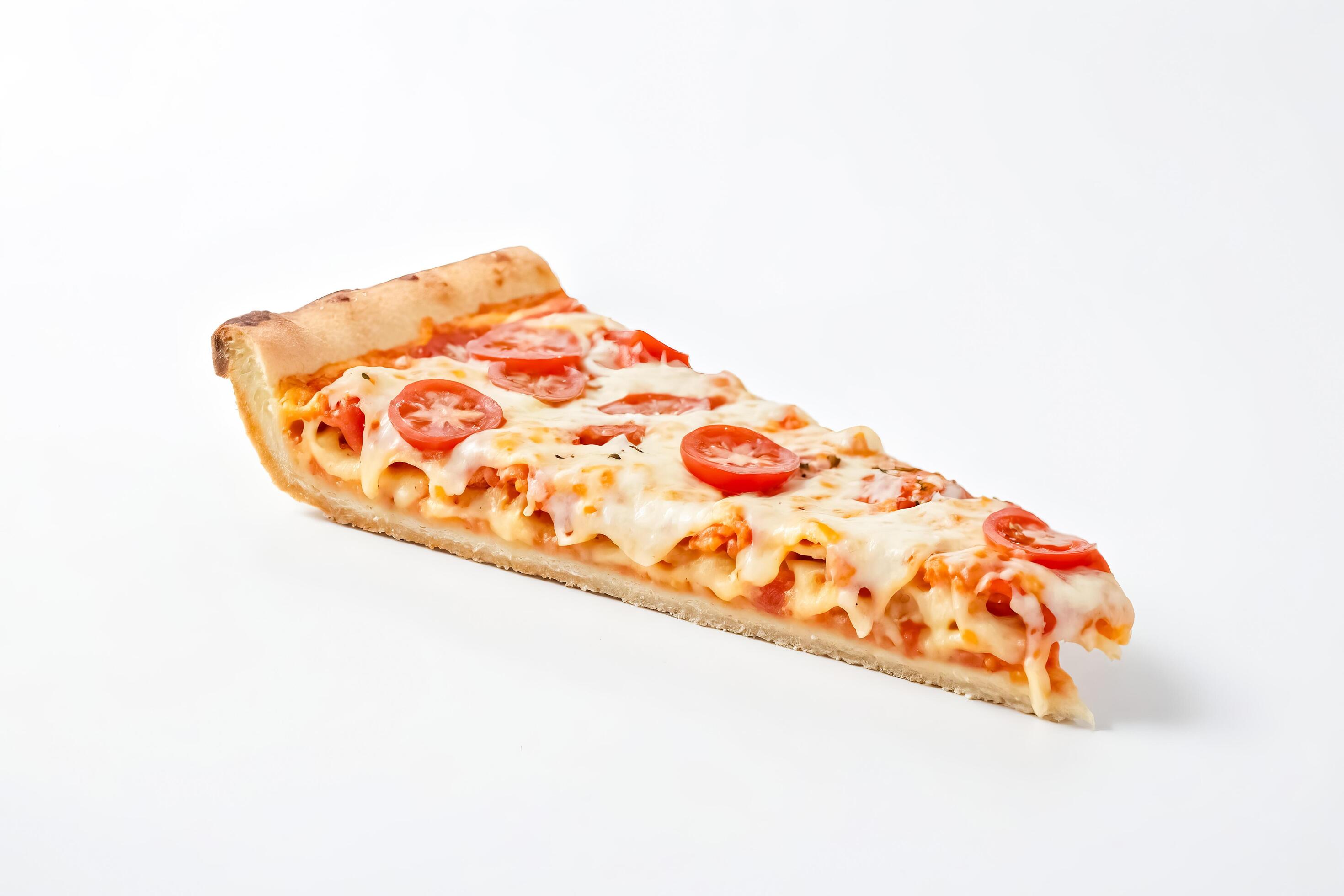 Slice of Pizza with Tomato and Cheese on White Background Stock Free