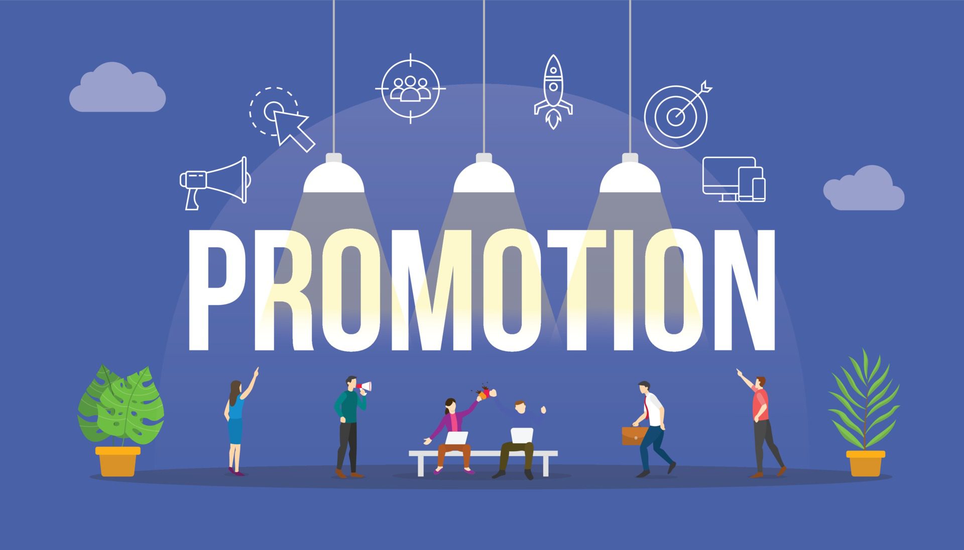 promotion business concept with people and big text word Free Vector