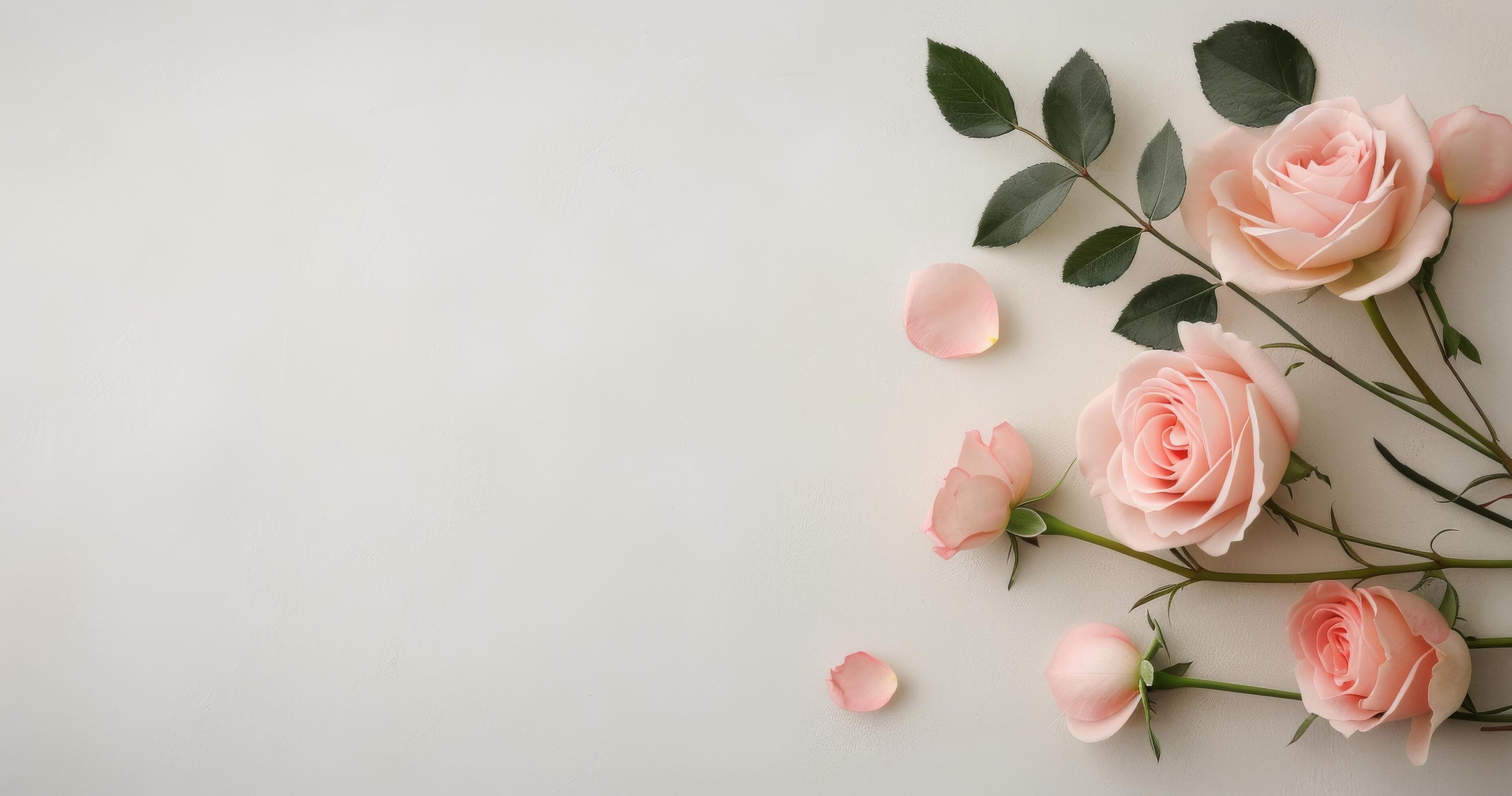 Pink Roses and Greenery on White Background Stock Free