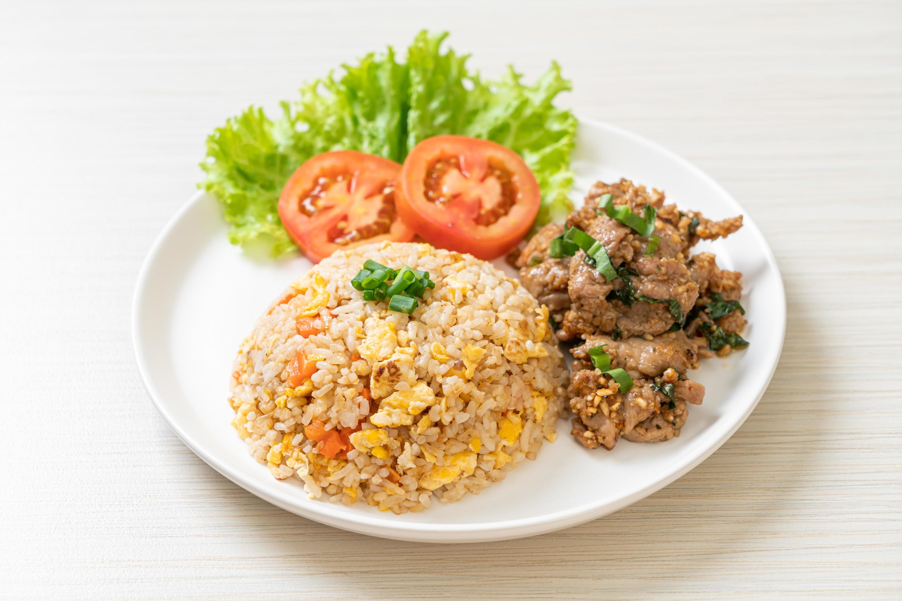 Fried rice with grilled pork – Asian food style Stock Free