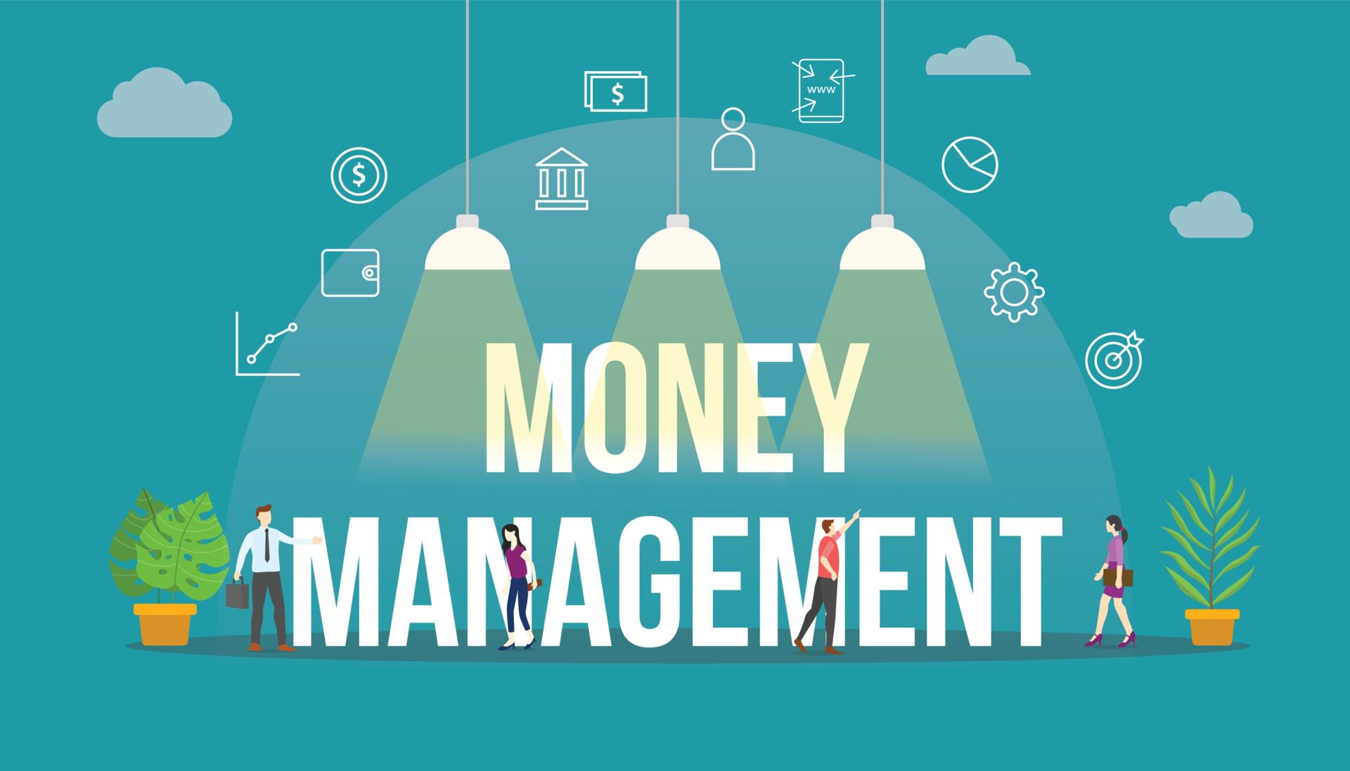 money management concept with team people and modern icon object Free Vector