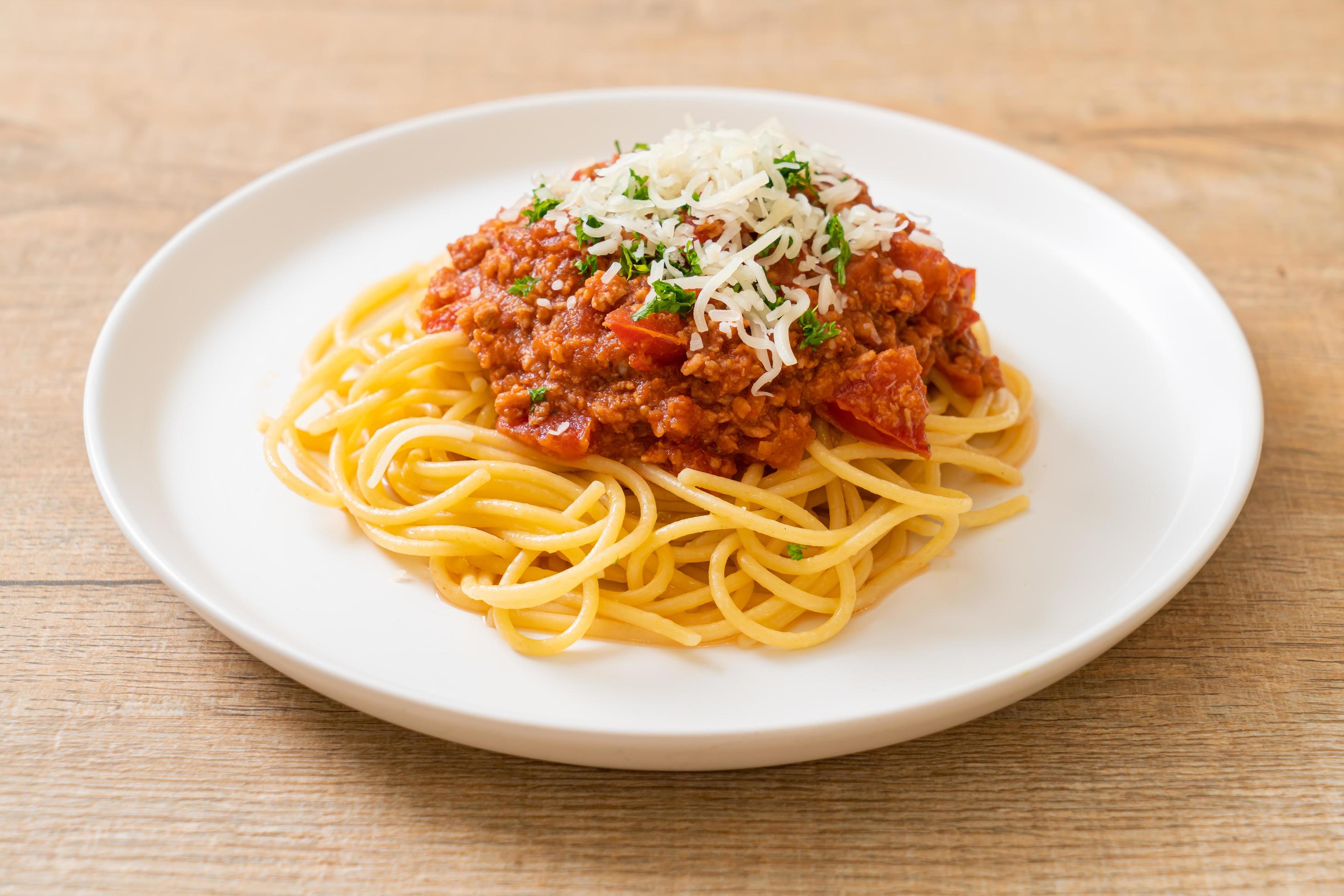 Spaghetti bolognese pork or spaghetti with minced pork tomato sauce – Italian food style Stock Free