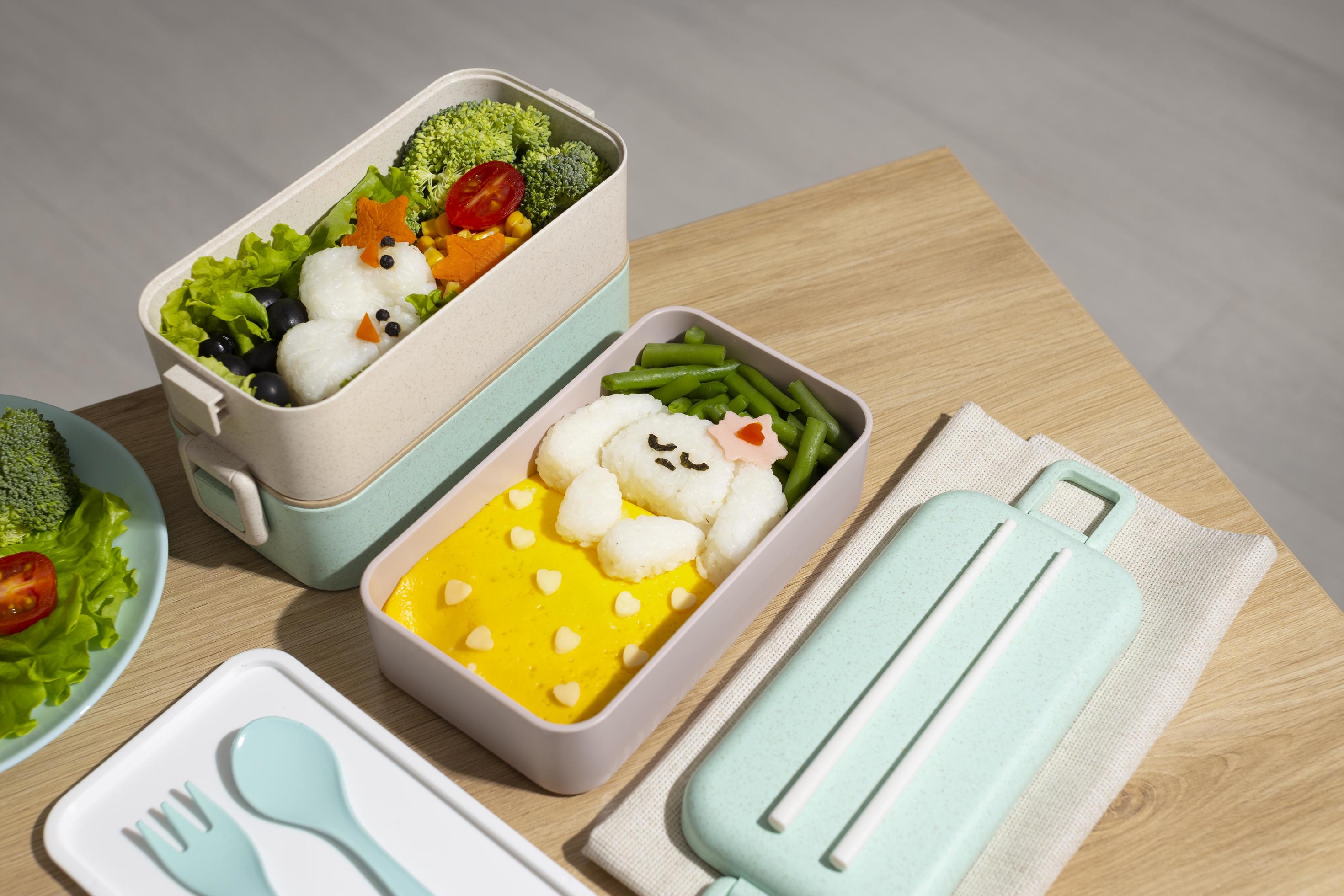 Top view composition food Japanese bento box Stock Free