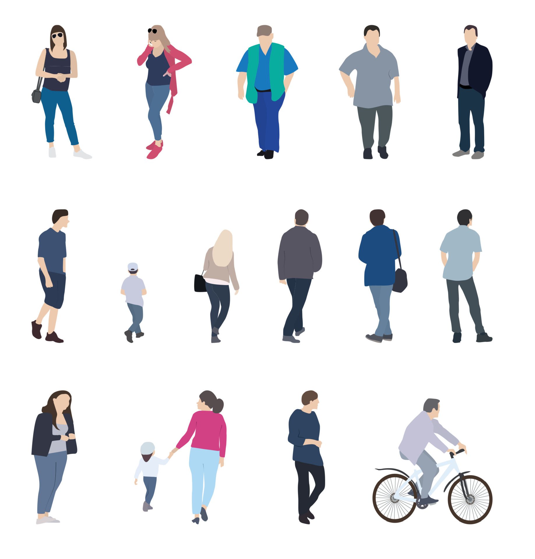 Set of Silhouette Walking People and Children. Vector Illustration. Free Vector